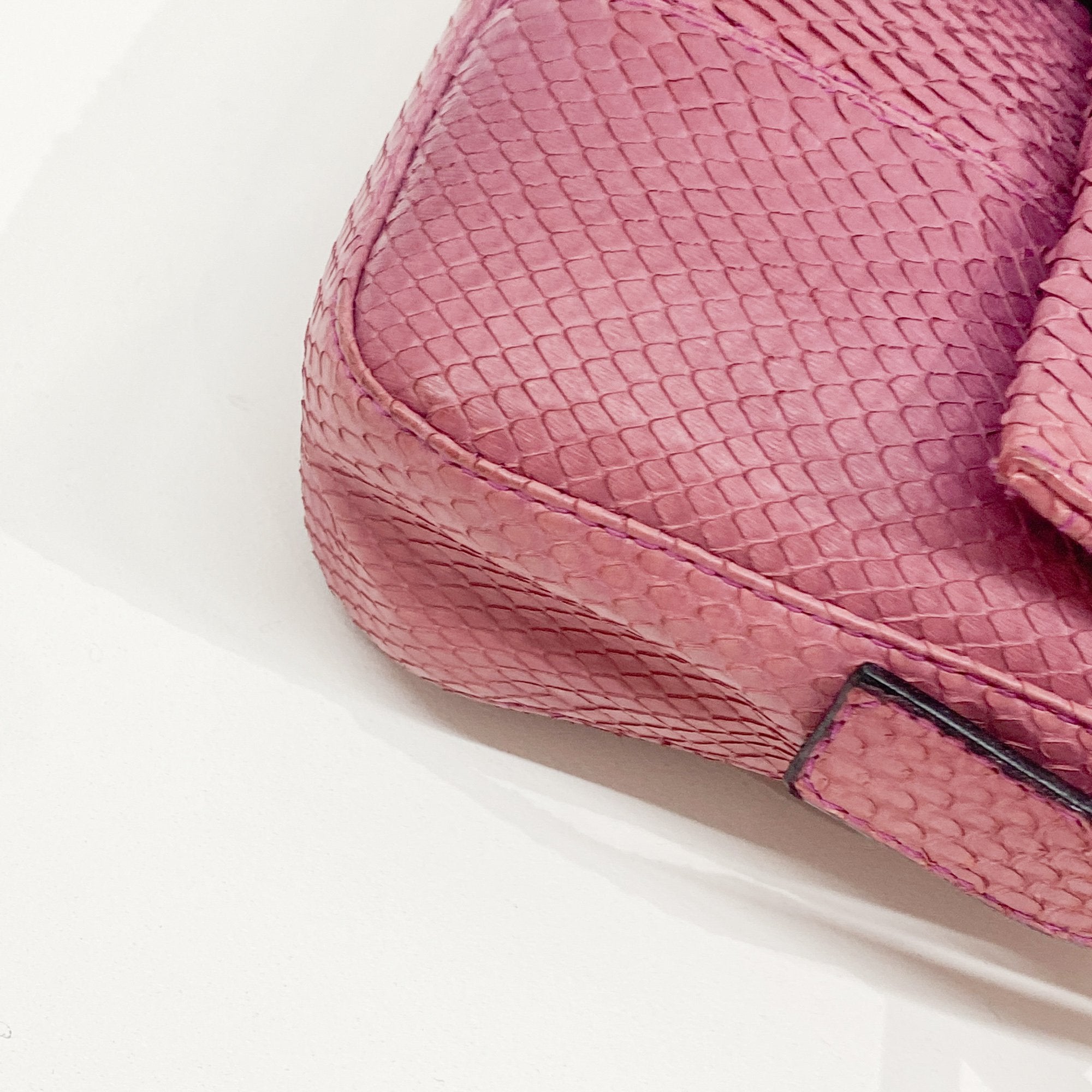 Baguette Pink Python Embossed Leather Shoulder Bag