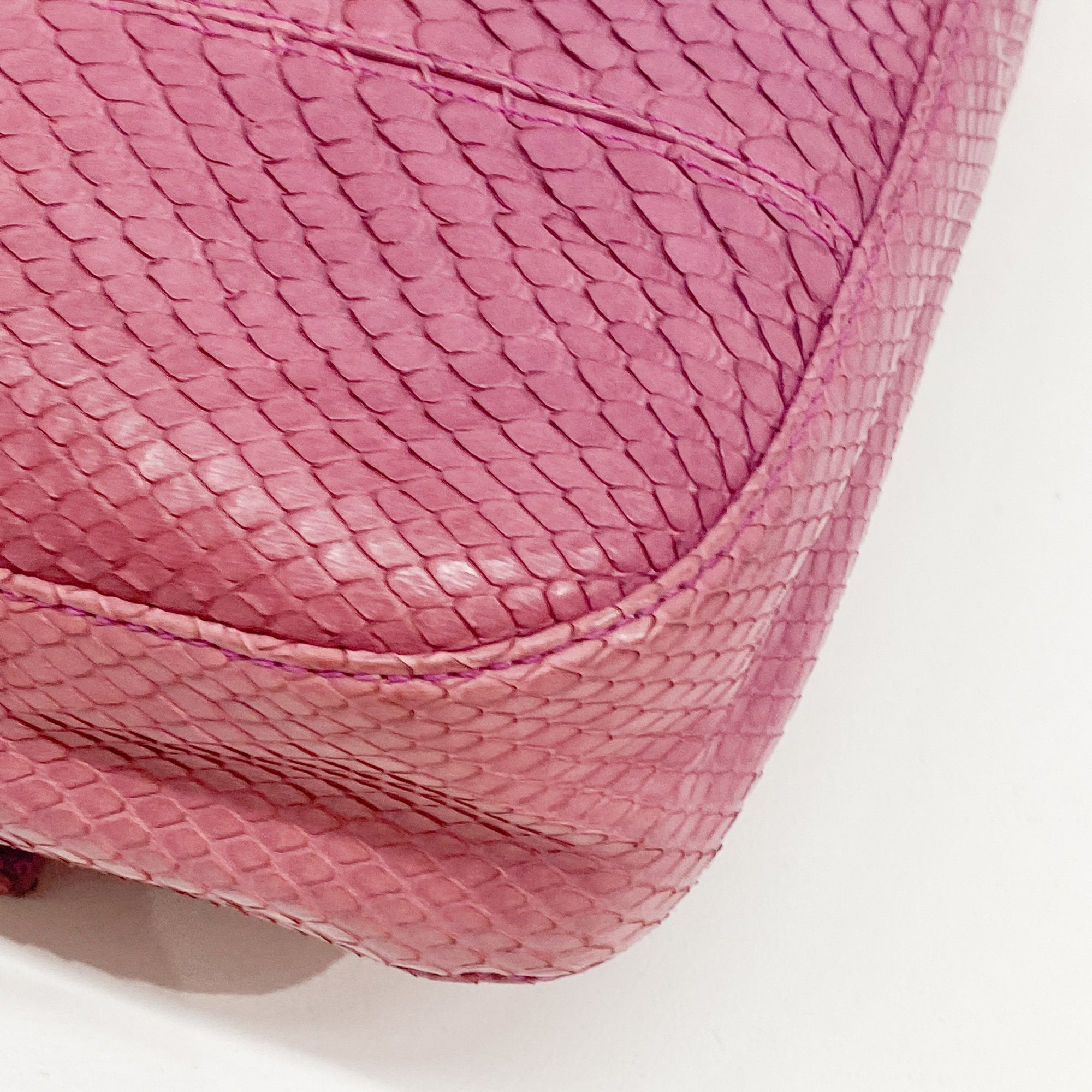 Baguette Pink Python Embossed Leather Shoulder Bag