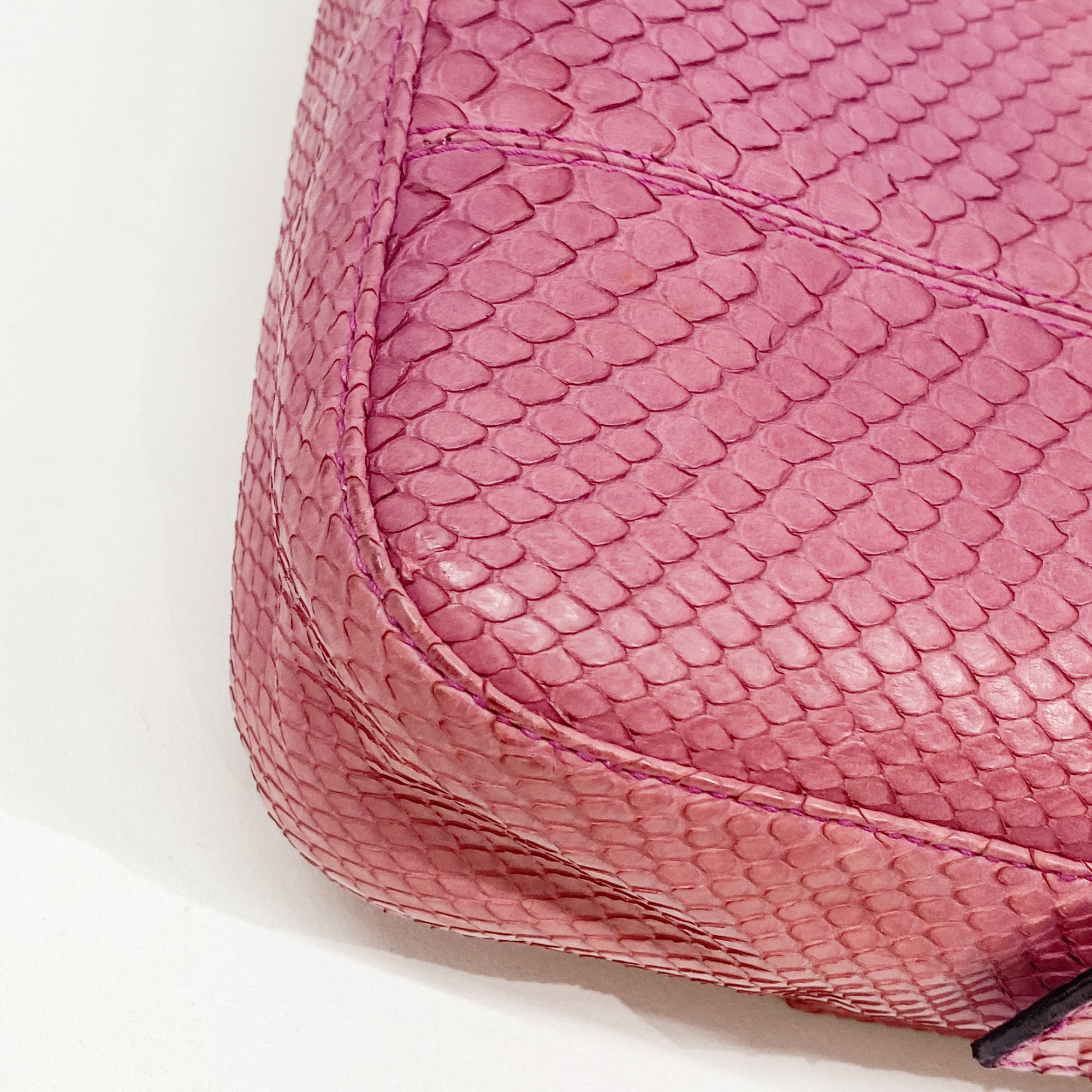 Baguette Pink Python Embossed Leather Shoulder Bag