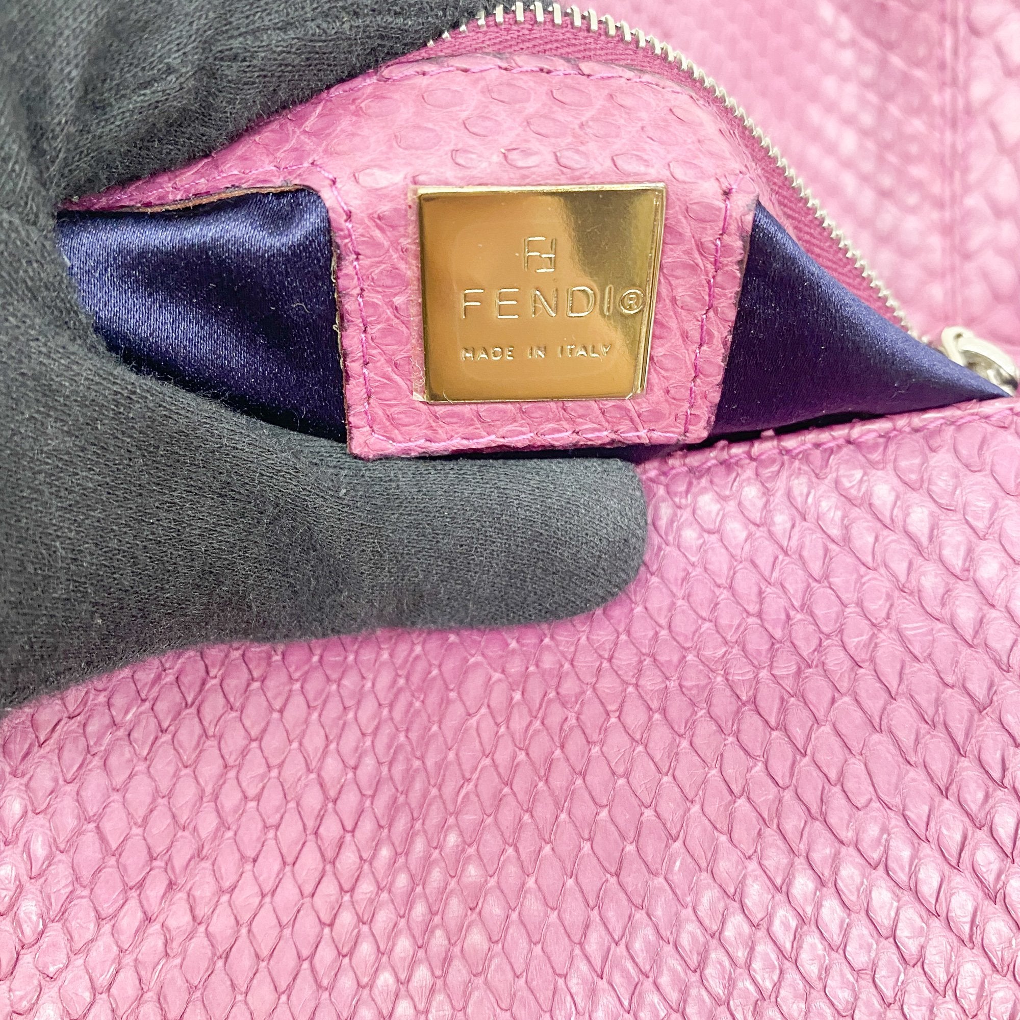 Baguette Pink Python Embossed Leather Shoulder Bag