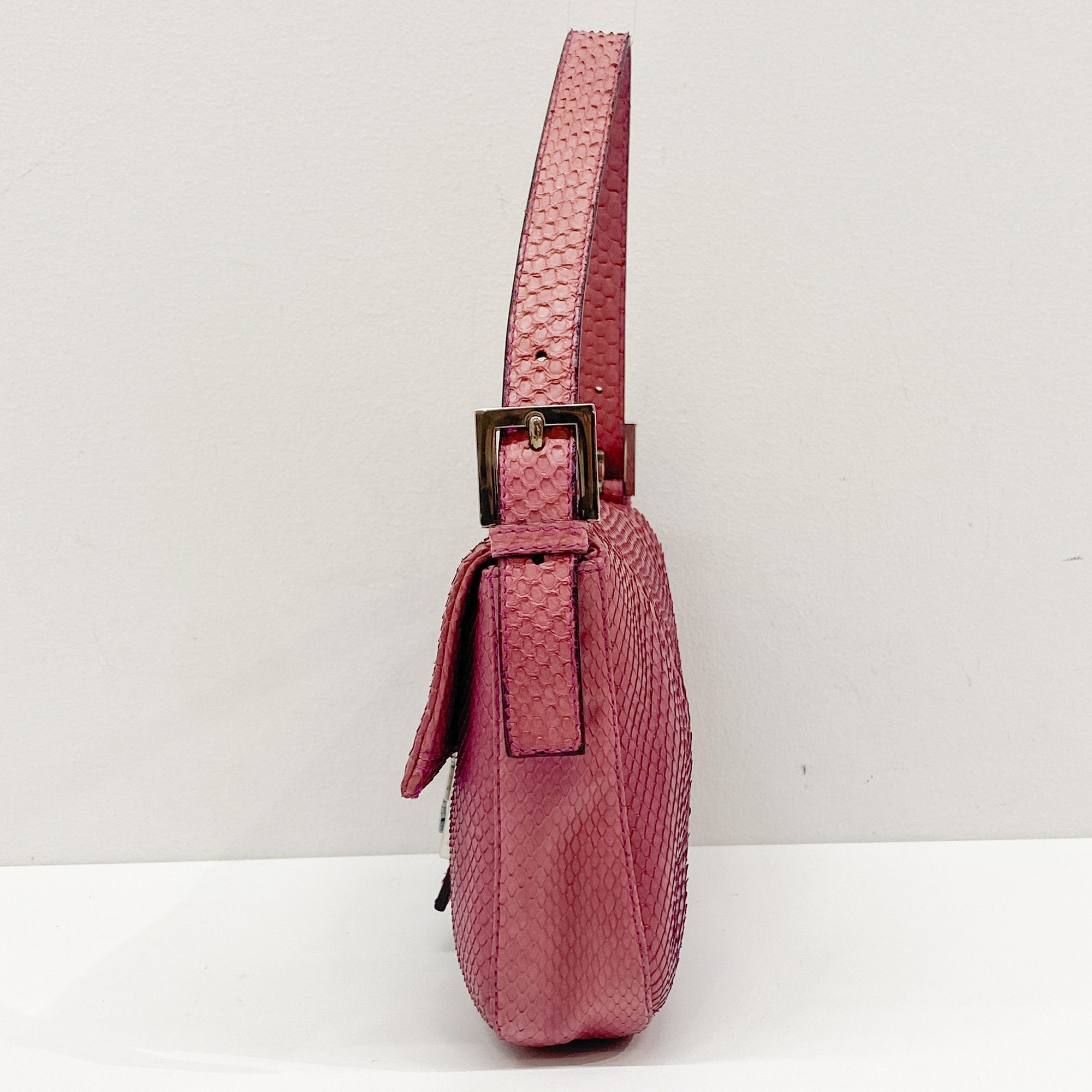 Baguette Pink Python Embossed Leather Shoulder Bag