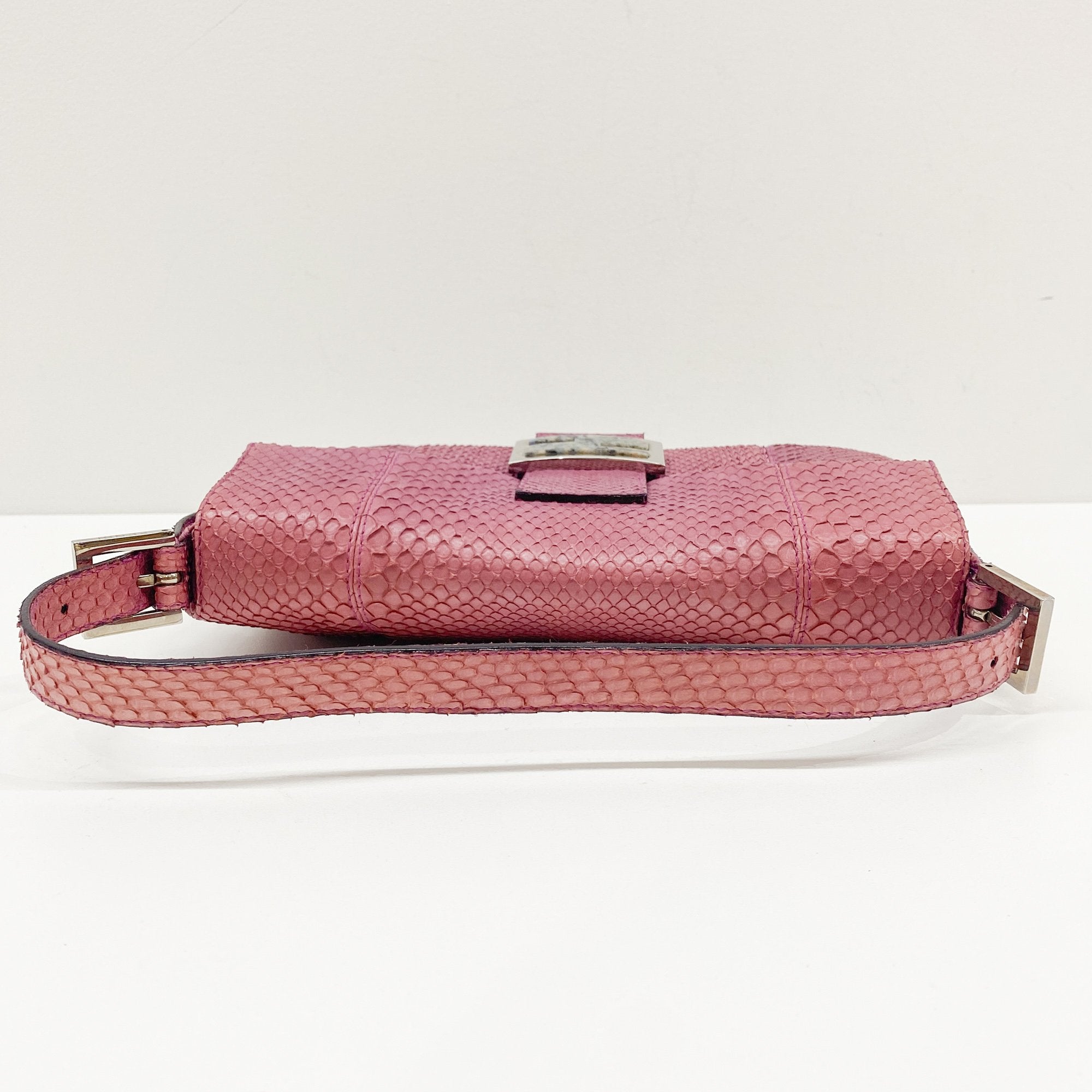 Baguette Pink Python Embossed Leather Shoulder Bag