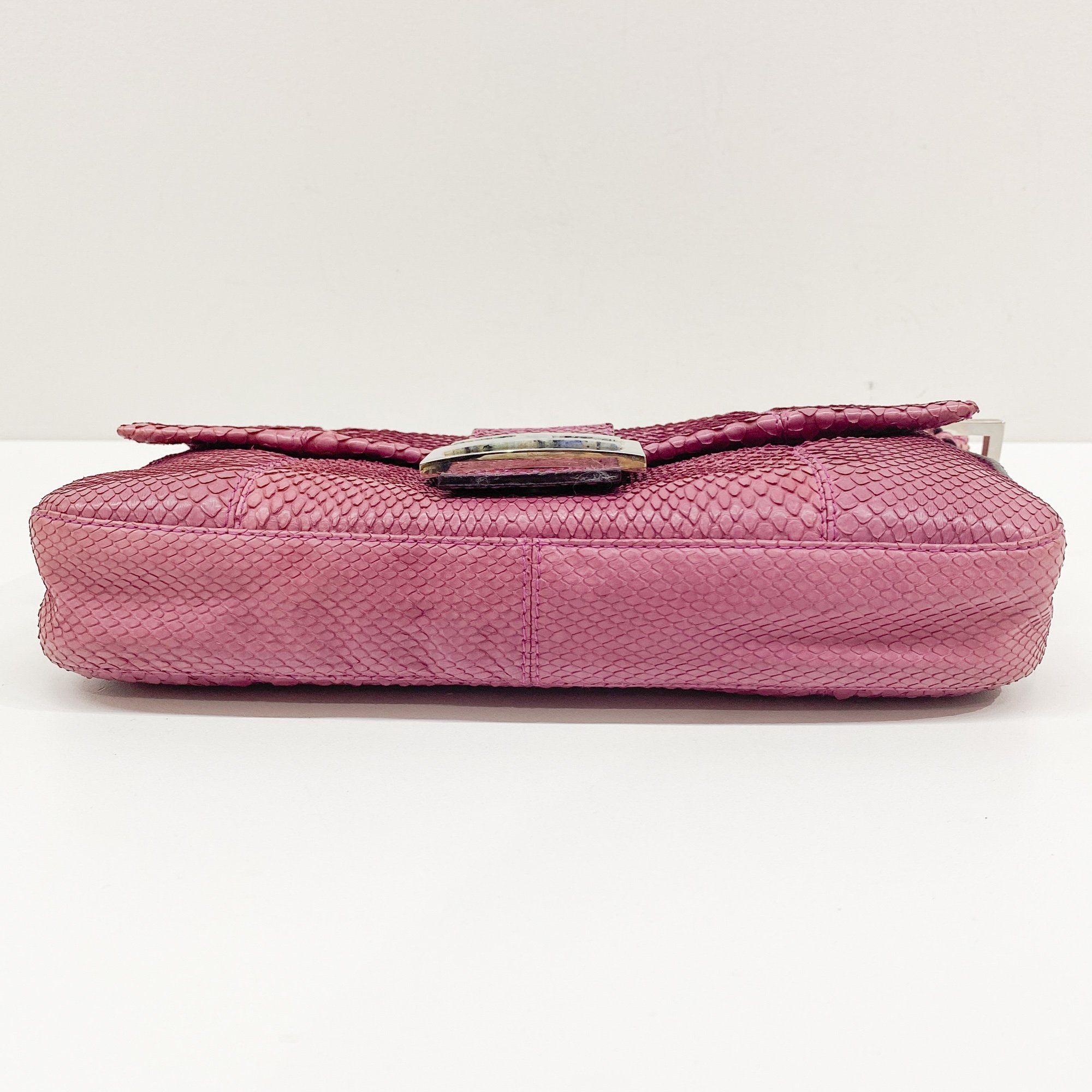 Baguette Pink Python Embossed Leather Shoulder Bag
