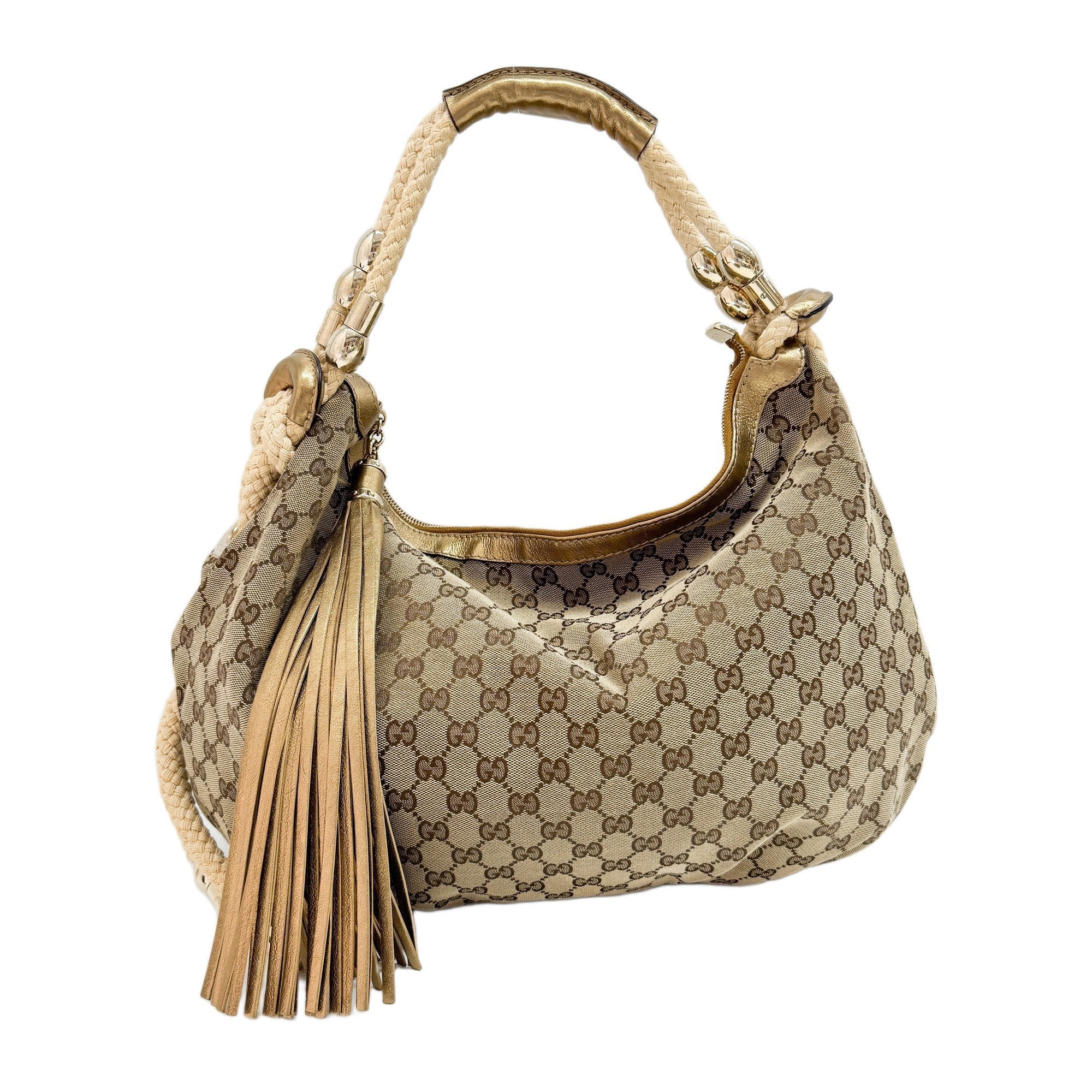 GG Fringe Brown Canvas Shoulder Bag