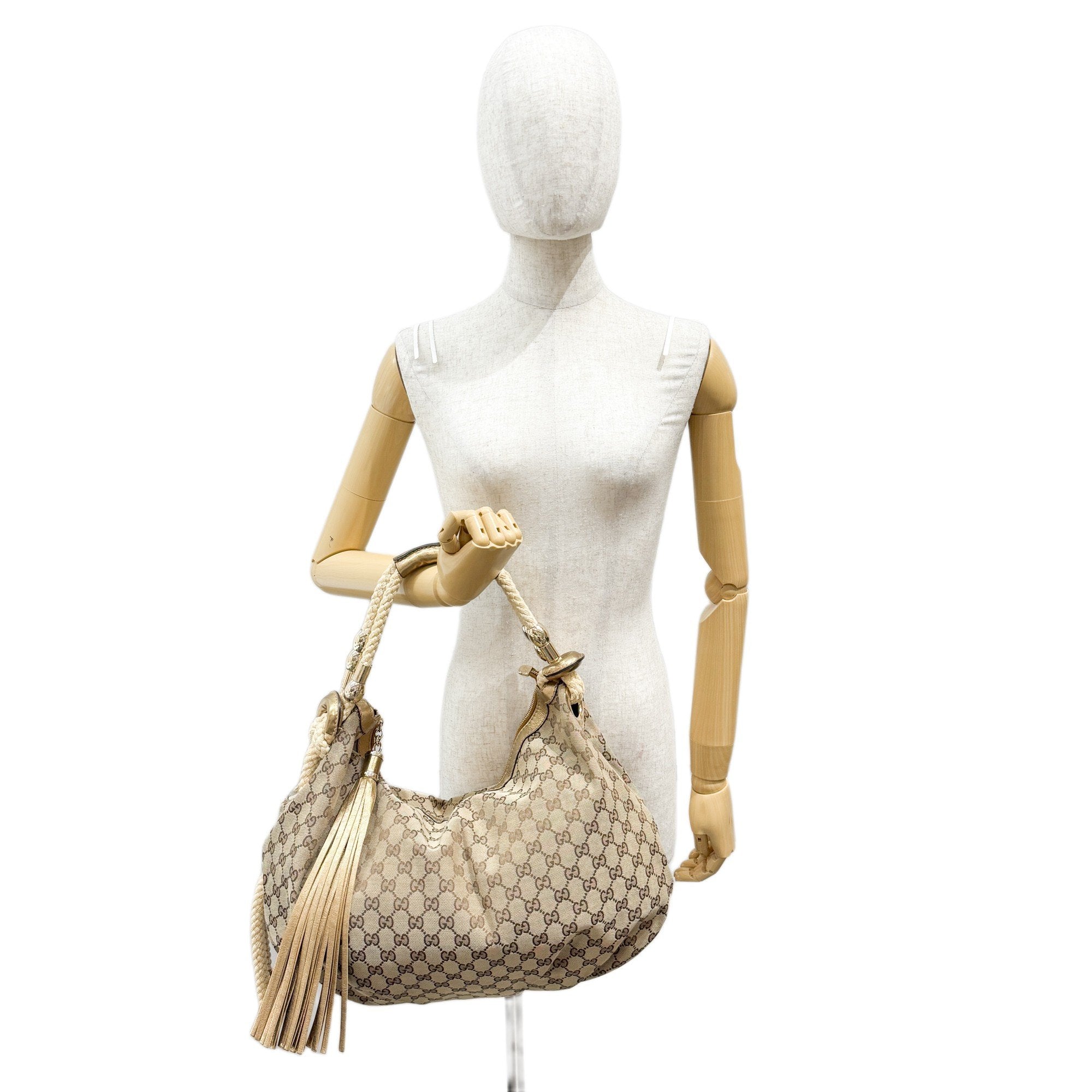 GG Fringe Brown Canvas Shoulder Bag