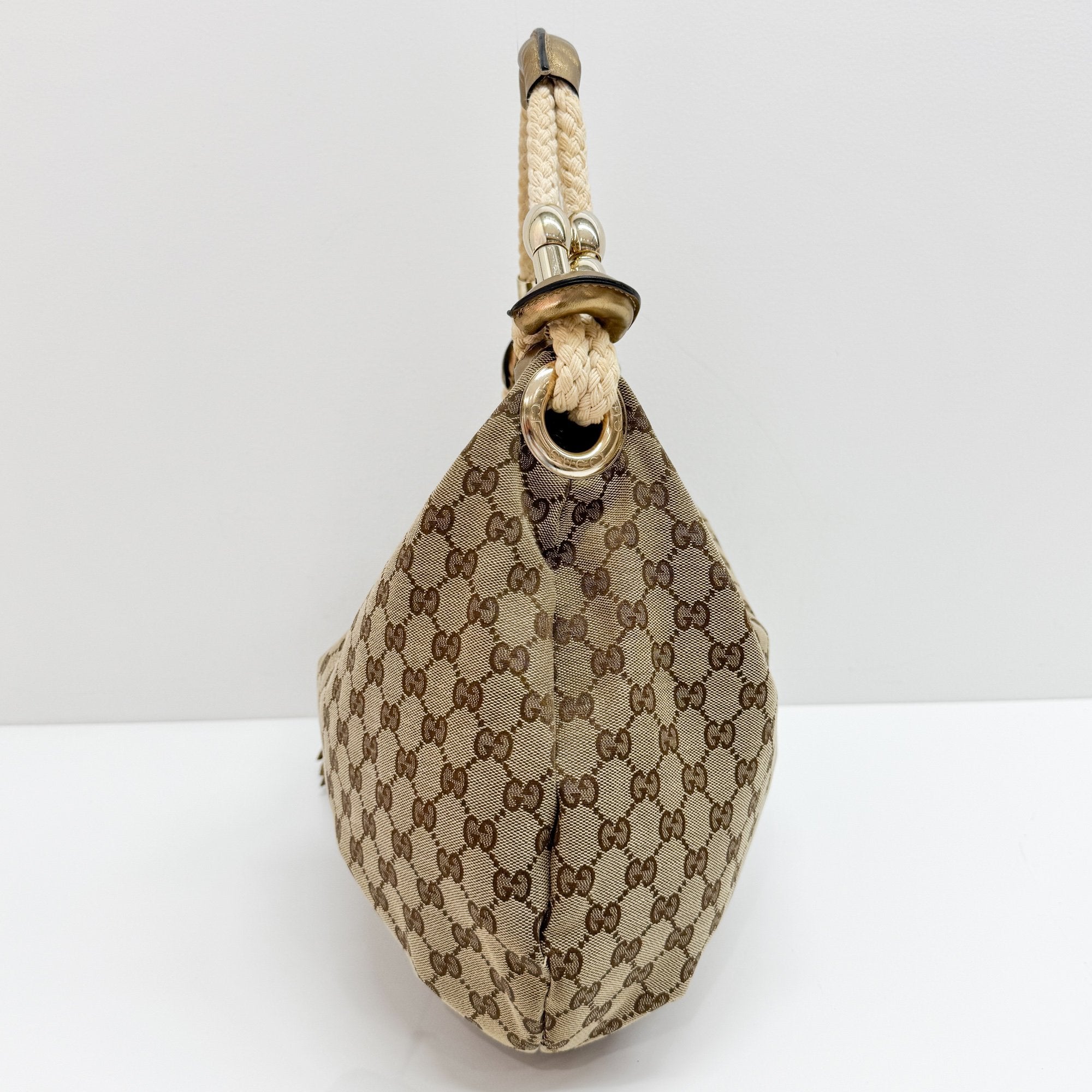 GG Fringe Brown Canvas Shoulder Bag