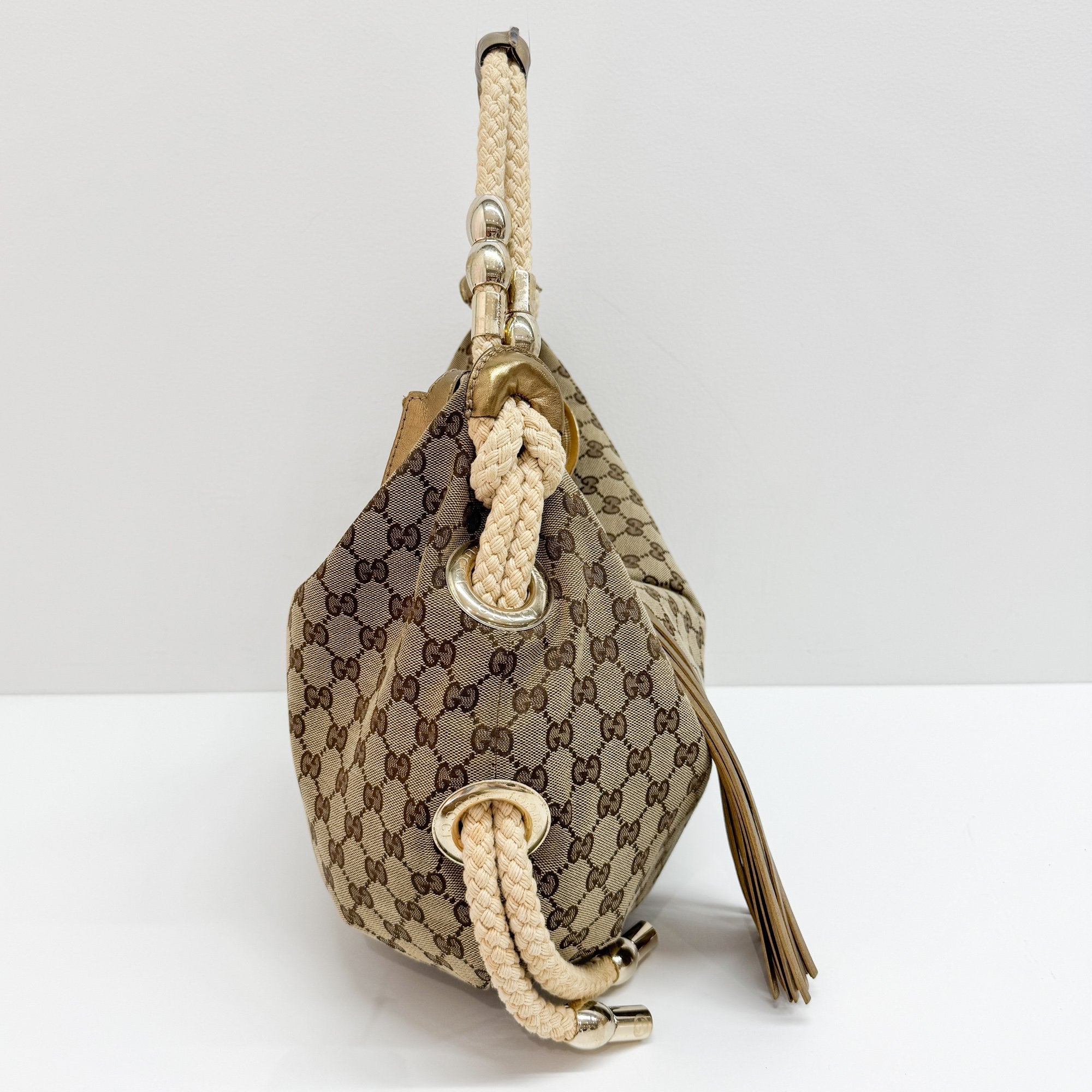 GG Fringe Brown Canvas Shoulder Bag