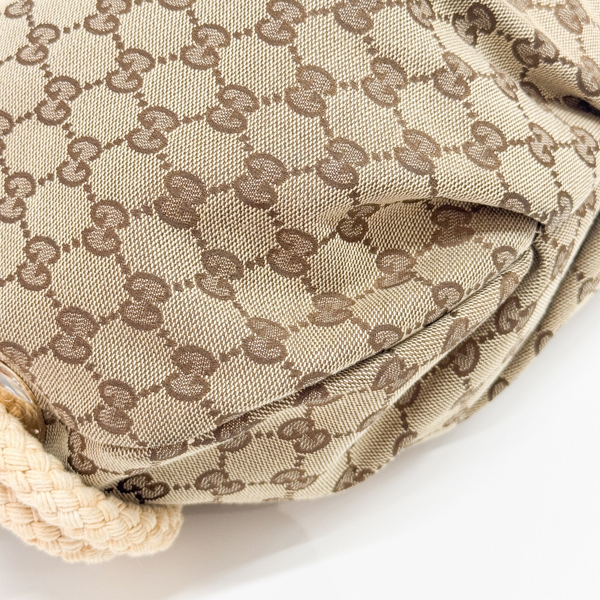 GG Fringe Brown Canvas Shoulder Bag