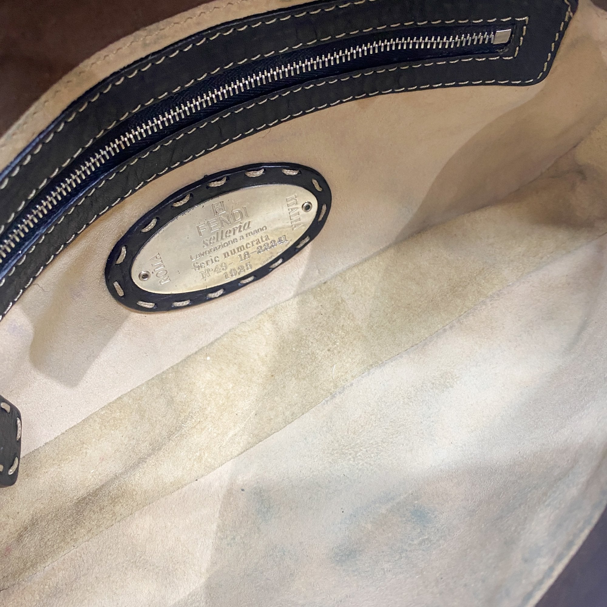 Baguette Embroidery Brown Suede Shoulder Bag