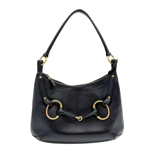 Horsebit Black Leather Shoulder Bag