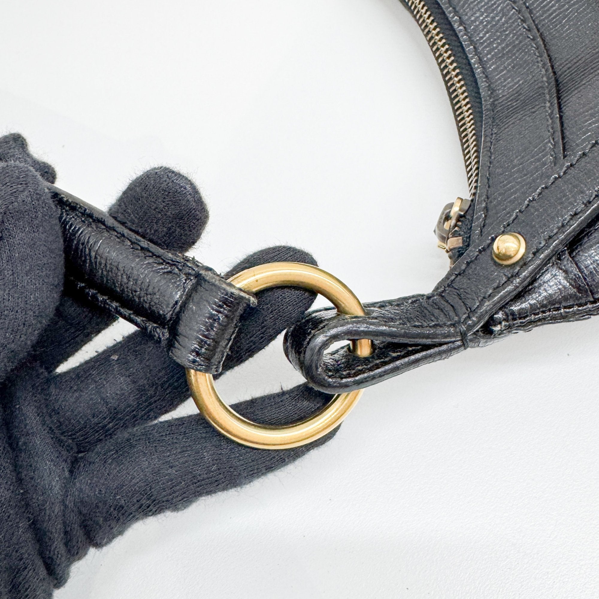 Horsebit Black Leather Shoulder Bag