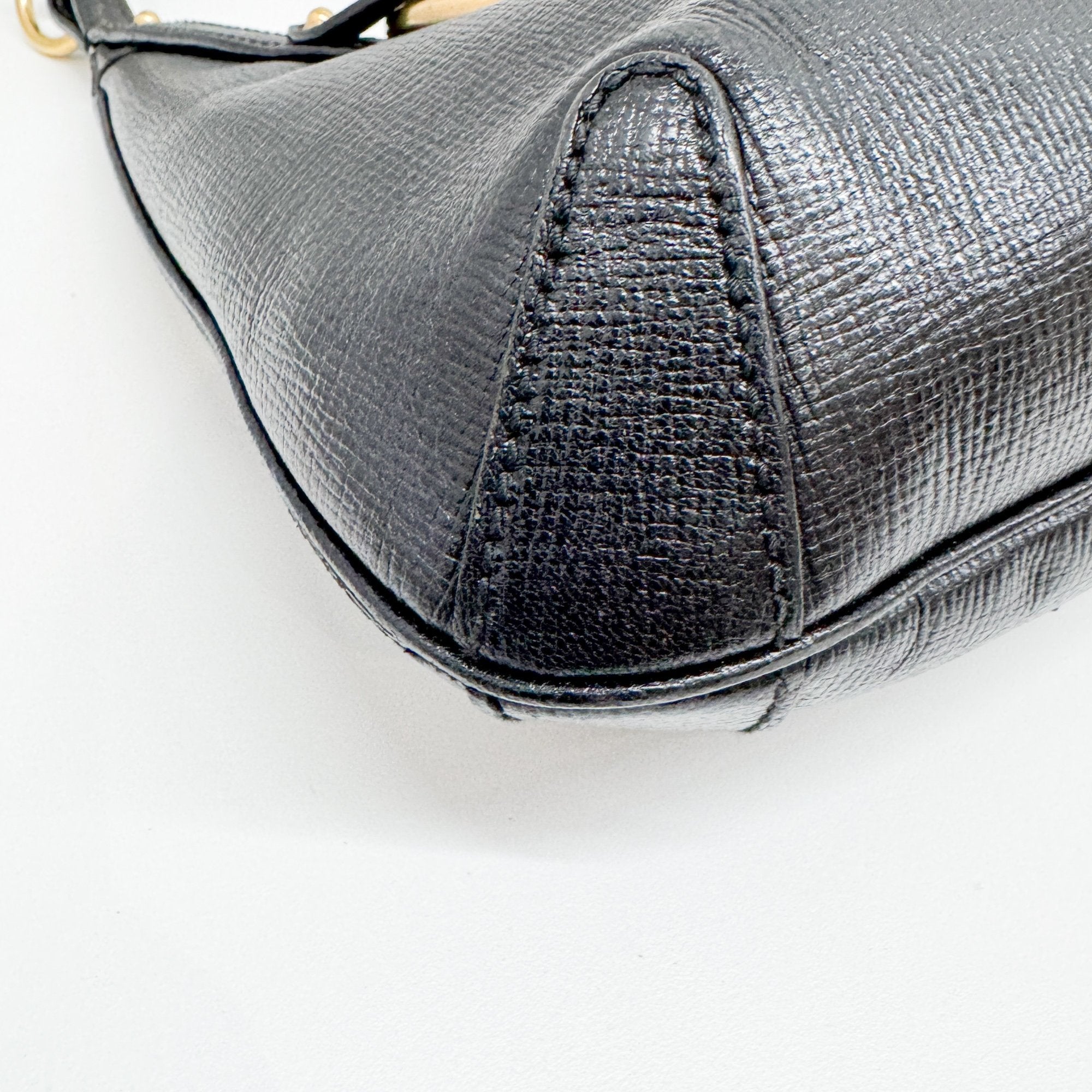 Horsebit Black Leather Shoulder Bag