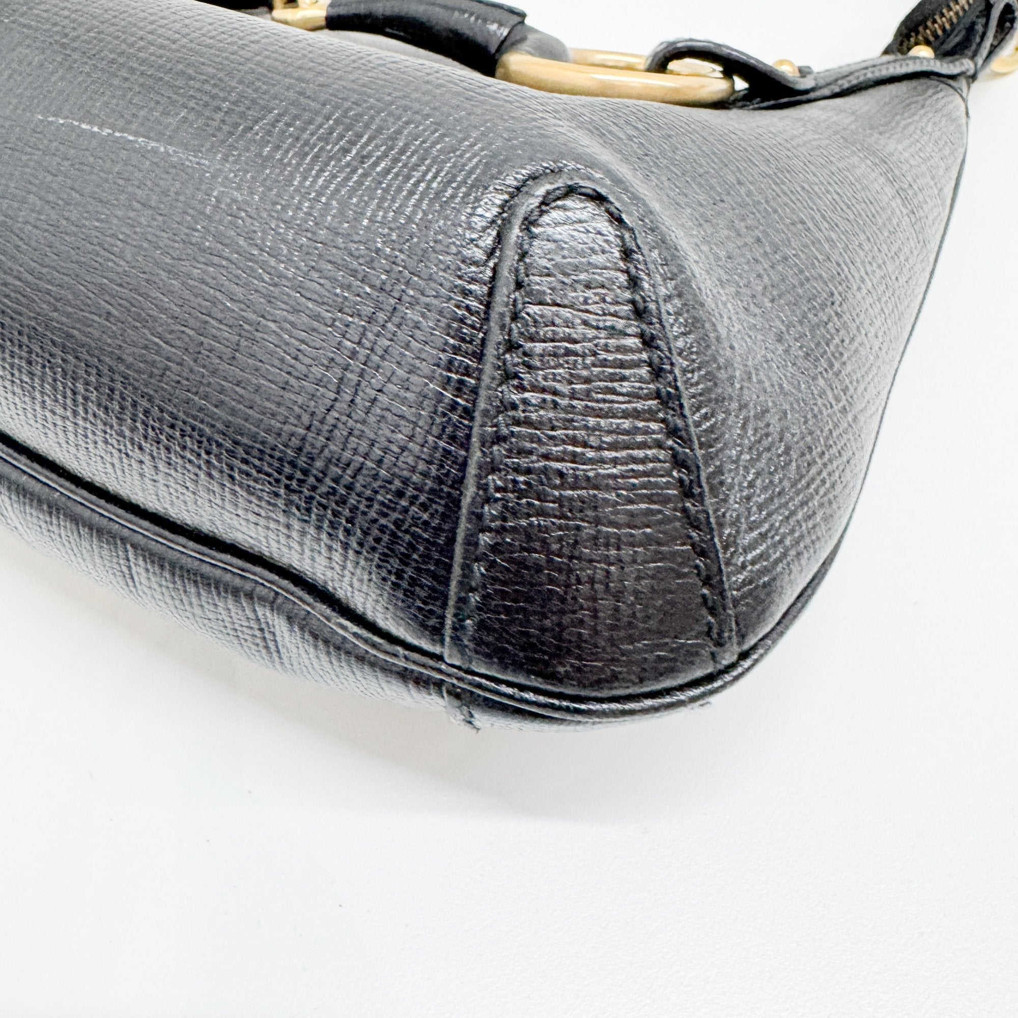 Horsebit Black Leather Shoulder Bag