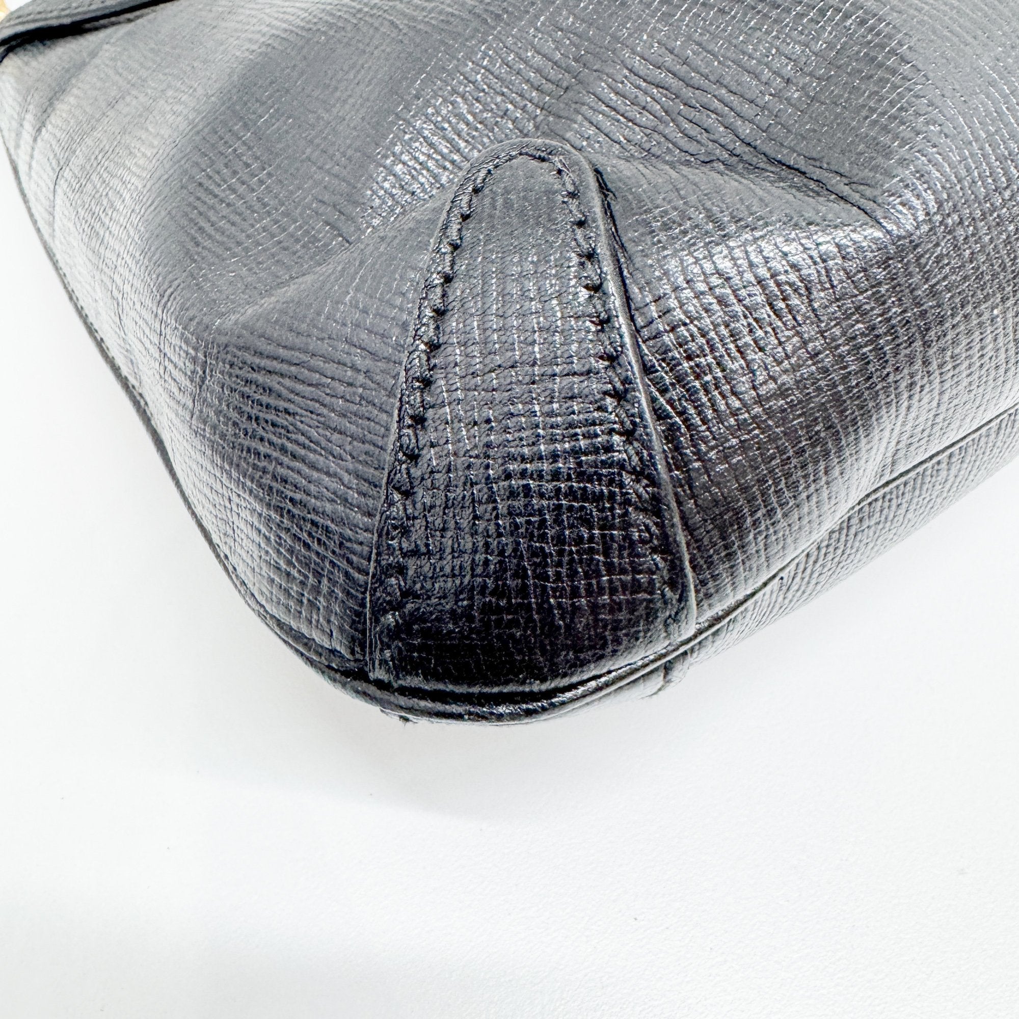 Horsebit Black Leather Shoulder Bag