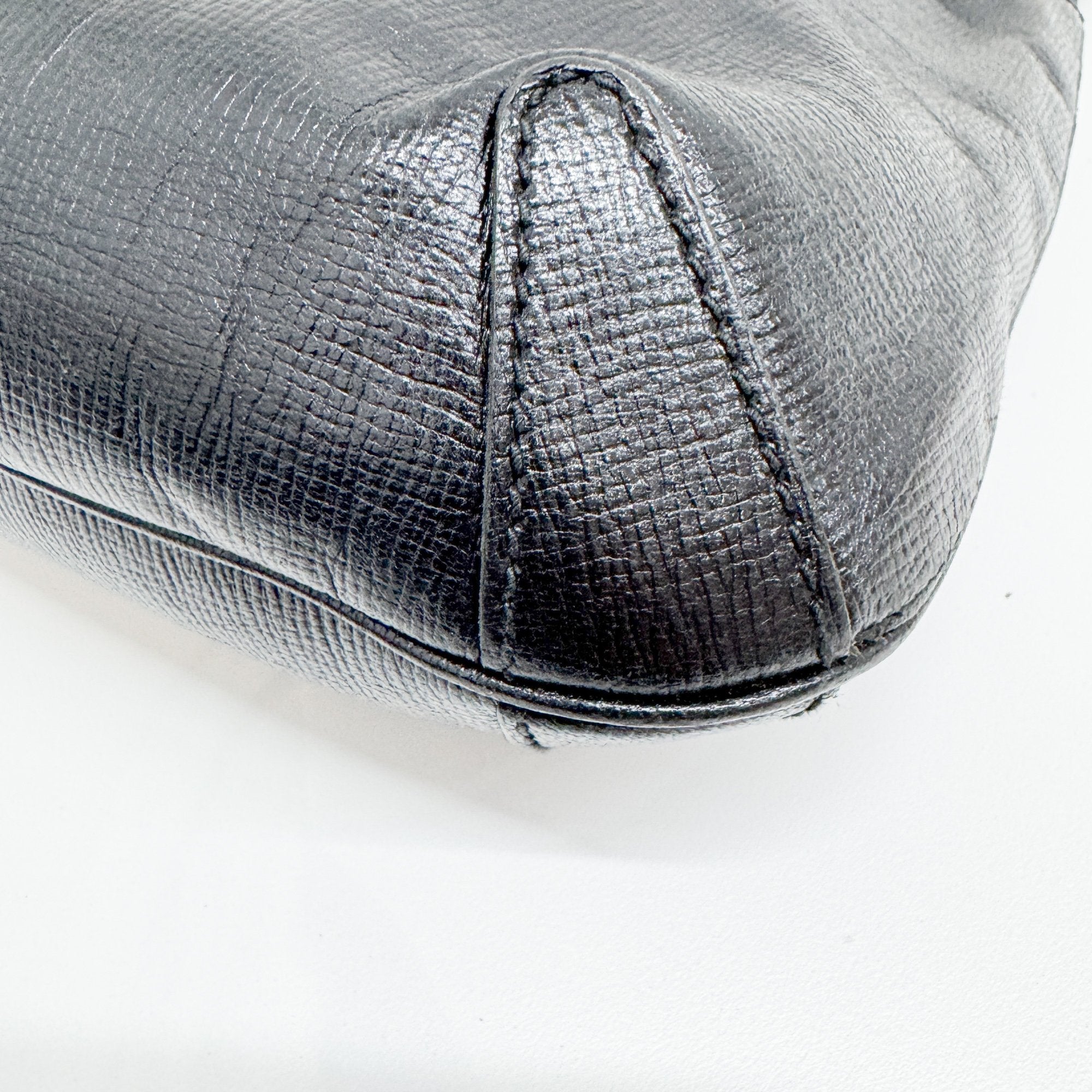 Horsebit Black Leather Shoulder Bag