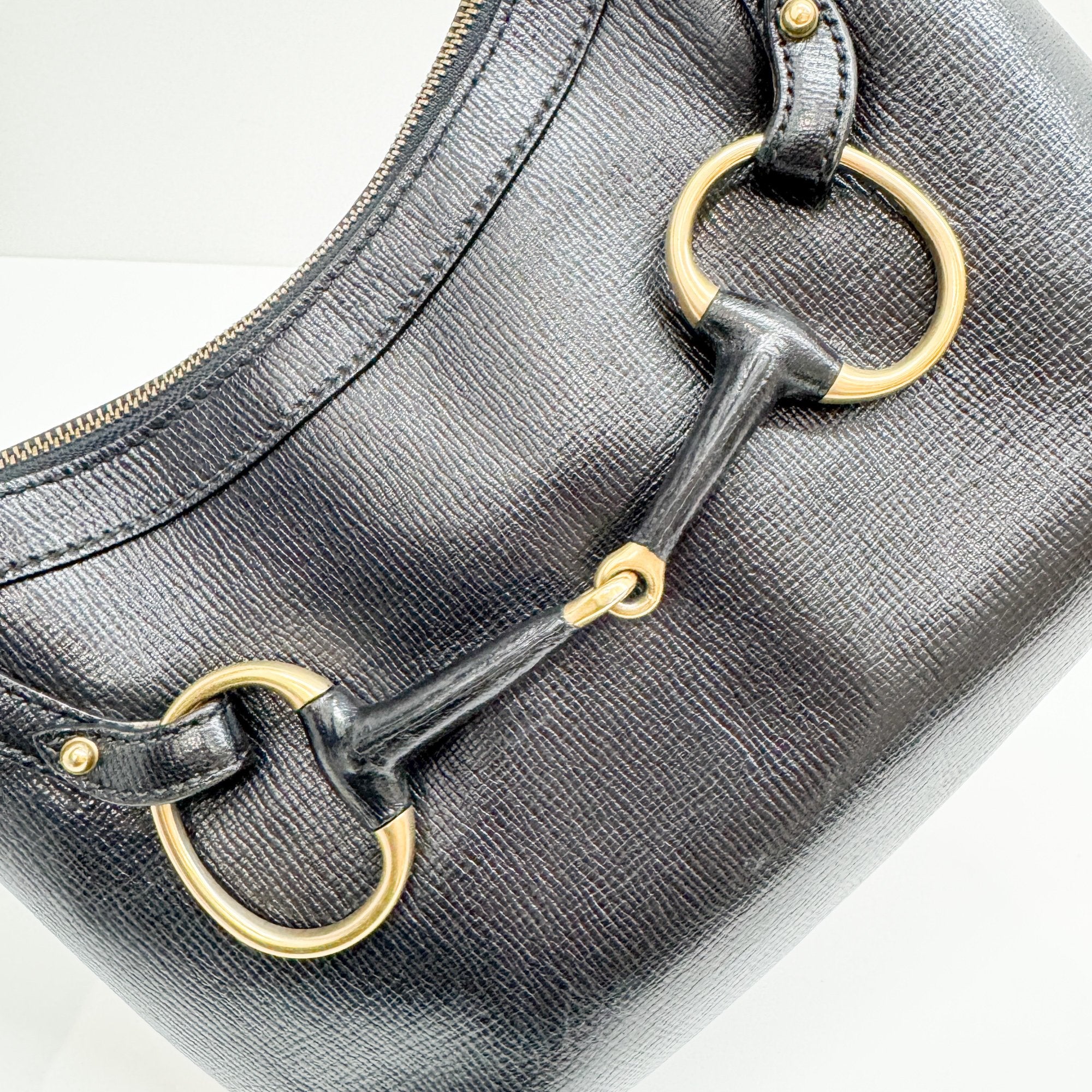 Horsebit Black Leather Shoulder Bag