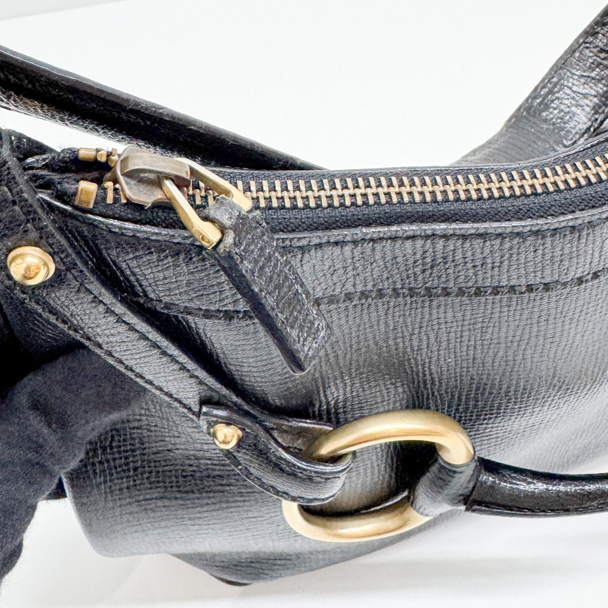 Horsebit Black Leather Shoulder Bag