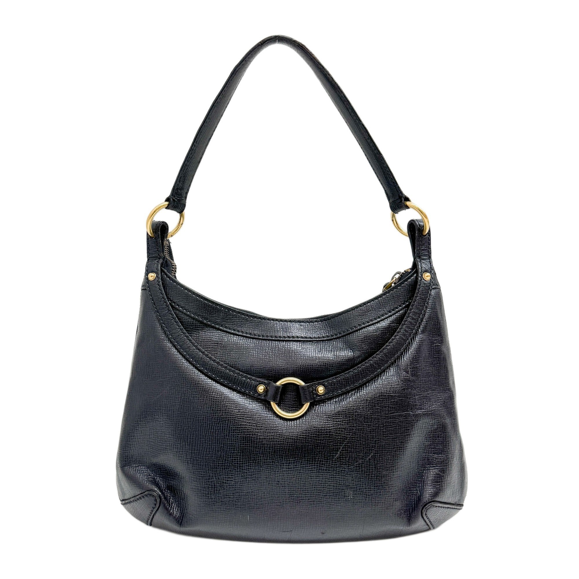 Horsebit Black Leather Shoulder Bag