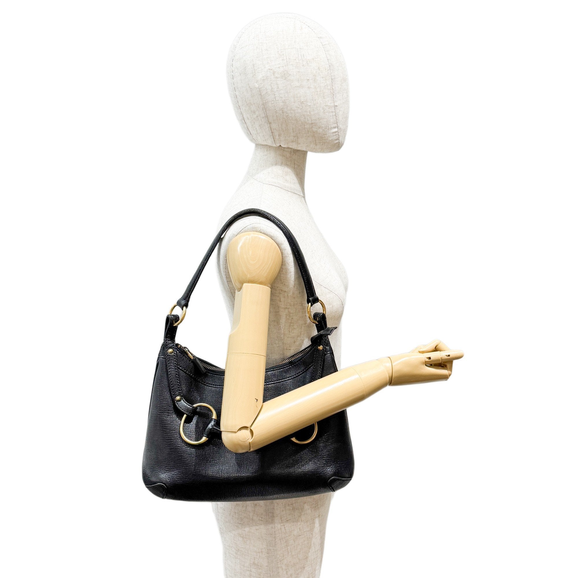 Horsebit Black Leather Shoulder Bag