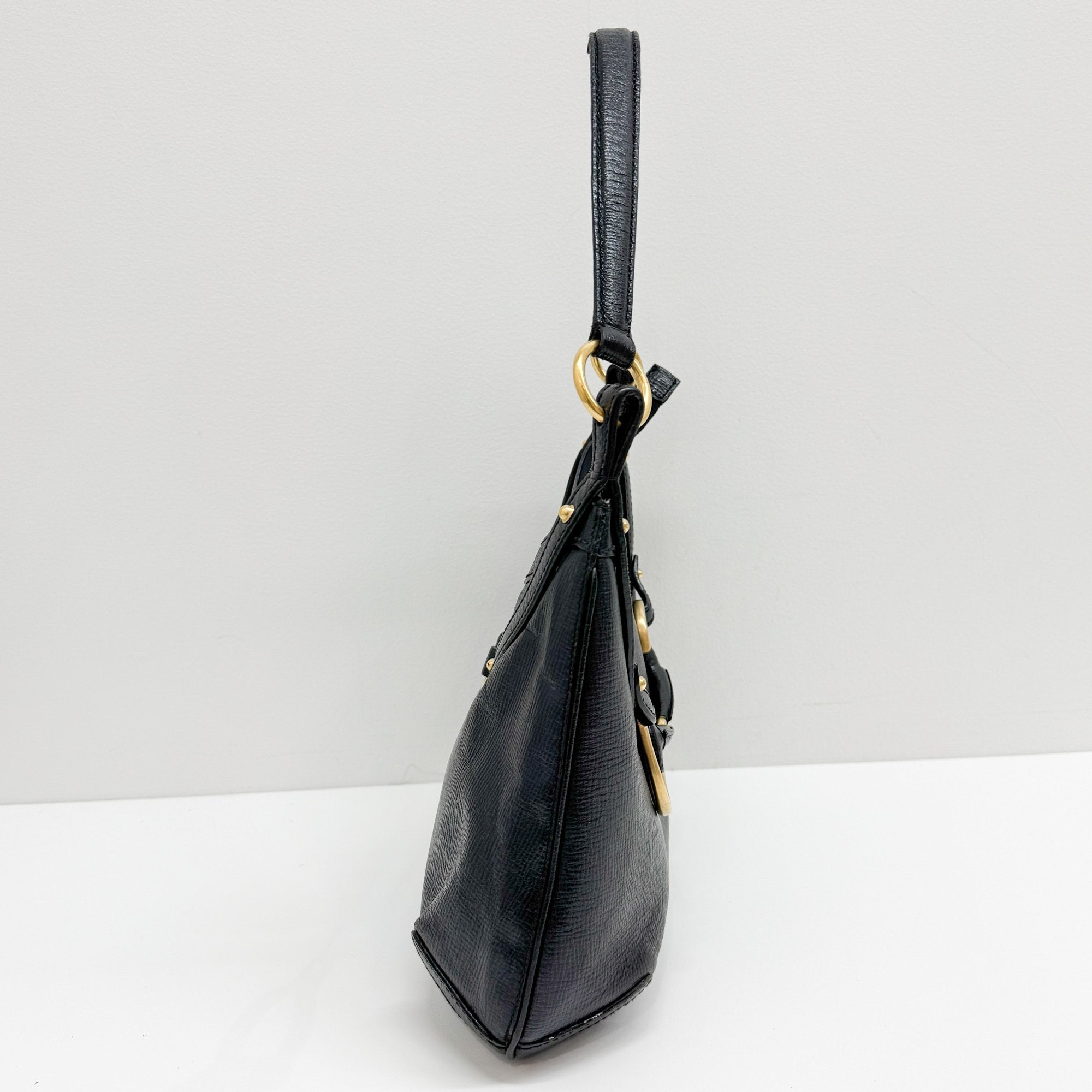 Horsebit Black Leather Shoulder Bag