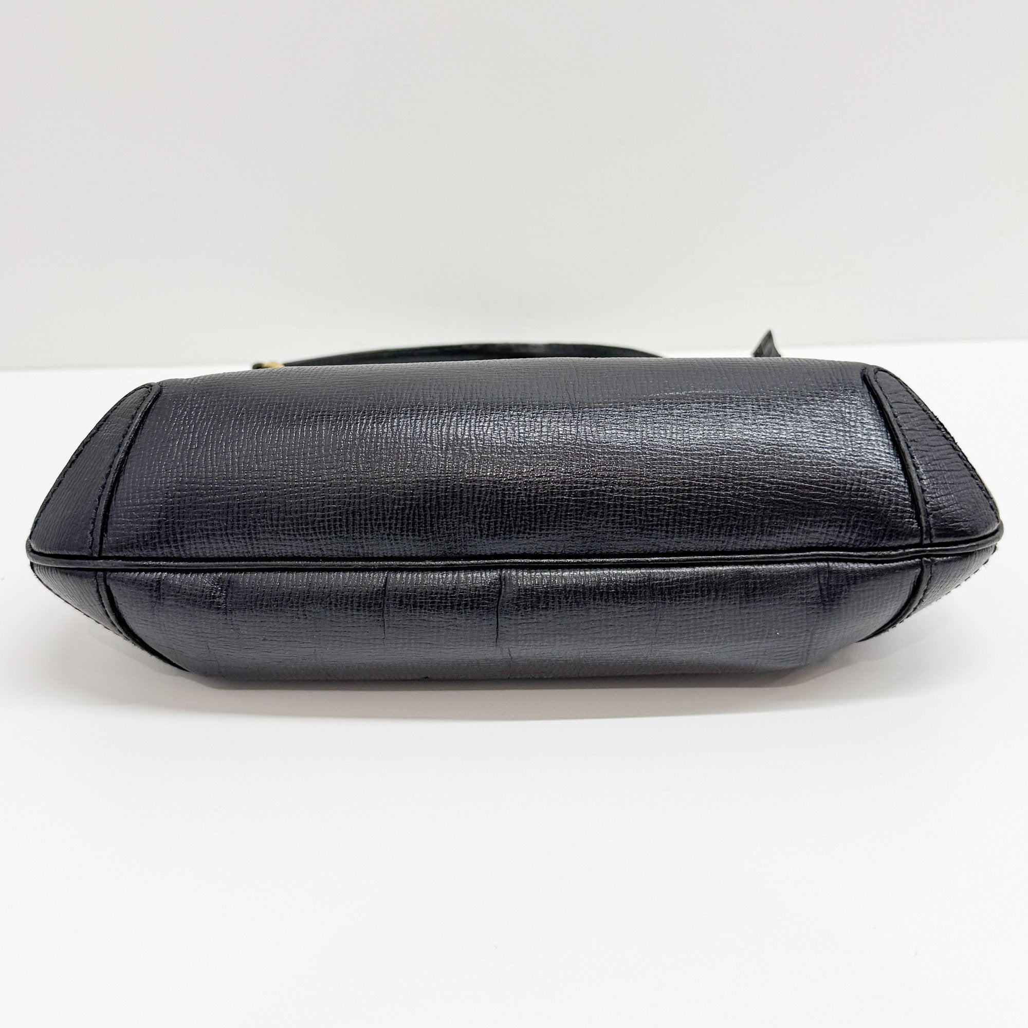 Horsebit Black Leather Shoulder Bag