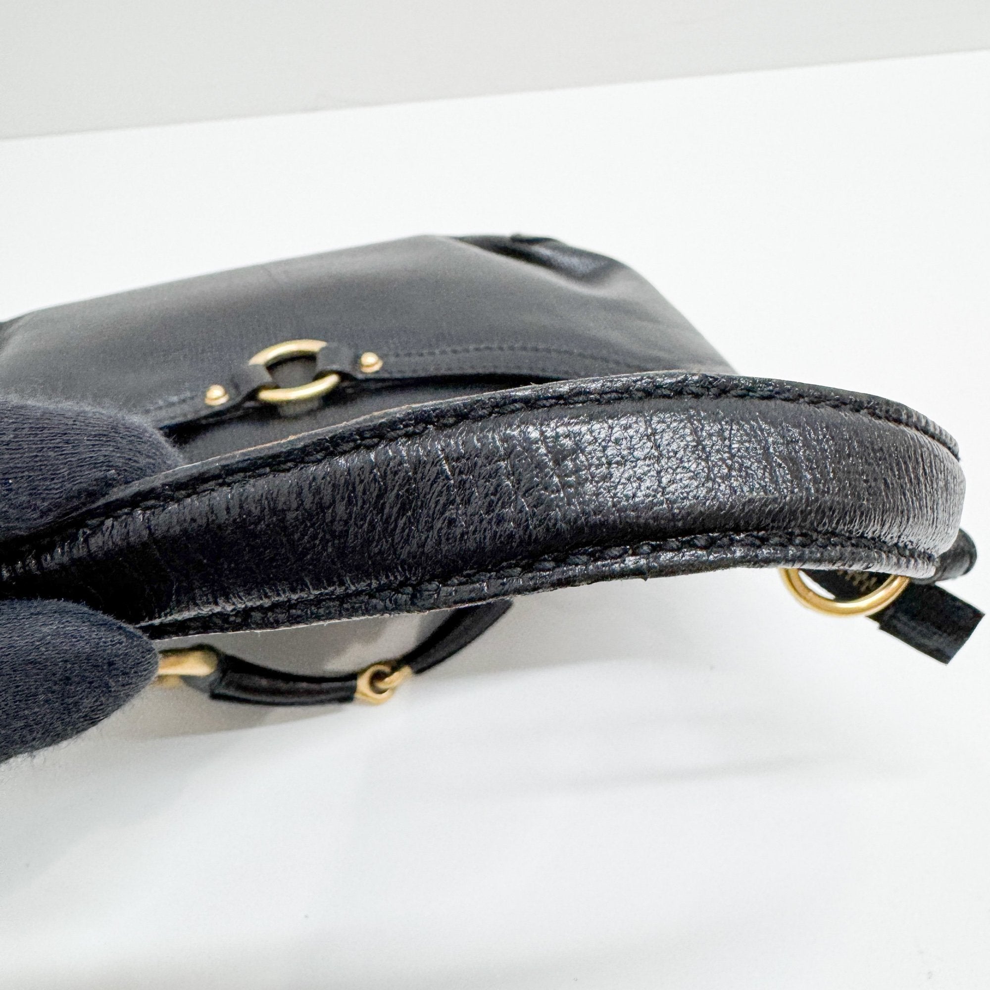 Horsebit Black Leather Shoulder Bag