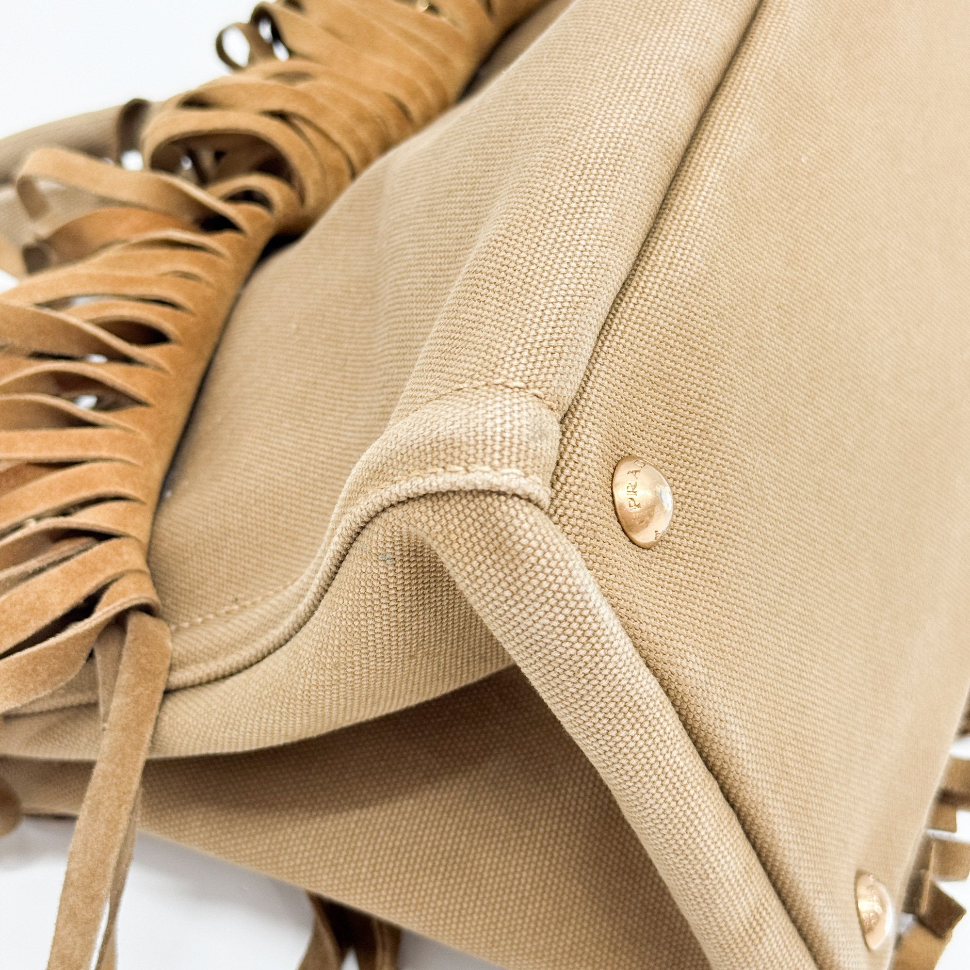 Canapa Eyelet Studs Fringe Brown Cotton Hand Bag