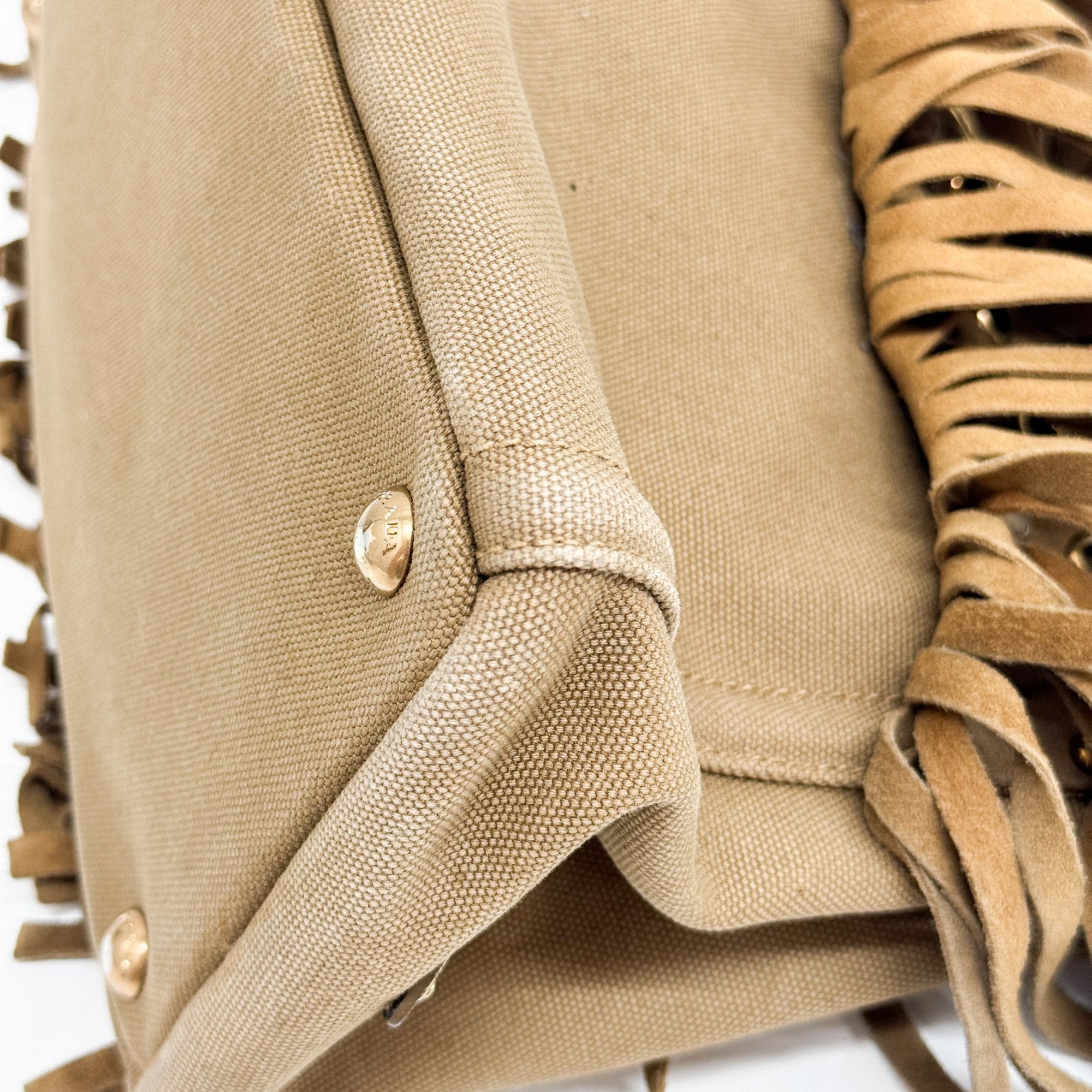 Canapa Eyelet Studs Fringe Brown Cotton Hand Bag