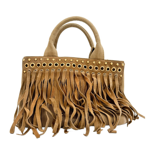 Canapa Eyelet Studs Fringe Brown Cotton Hand Bag