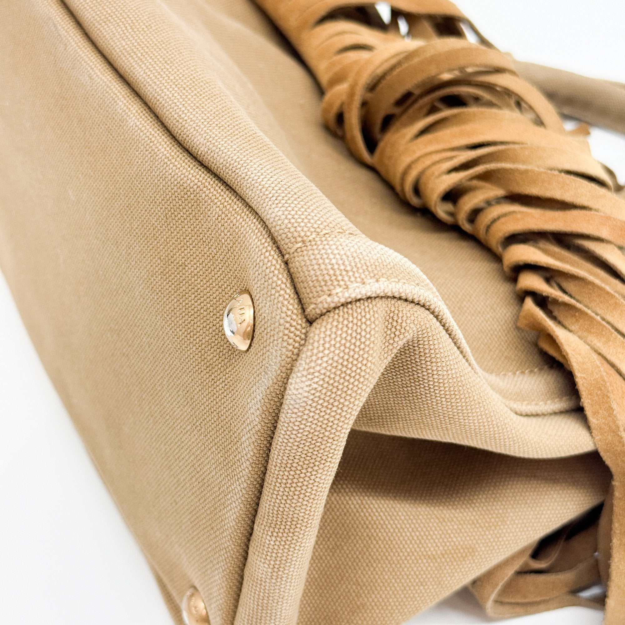 Canapa Eyelet Studs Fringe Brown Cotton Hand Bag