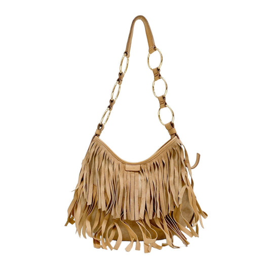 Saint Tropez Fringe Beige Suede Shoulder Bag
