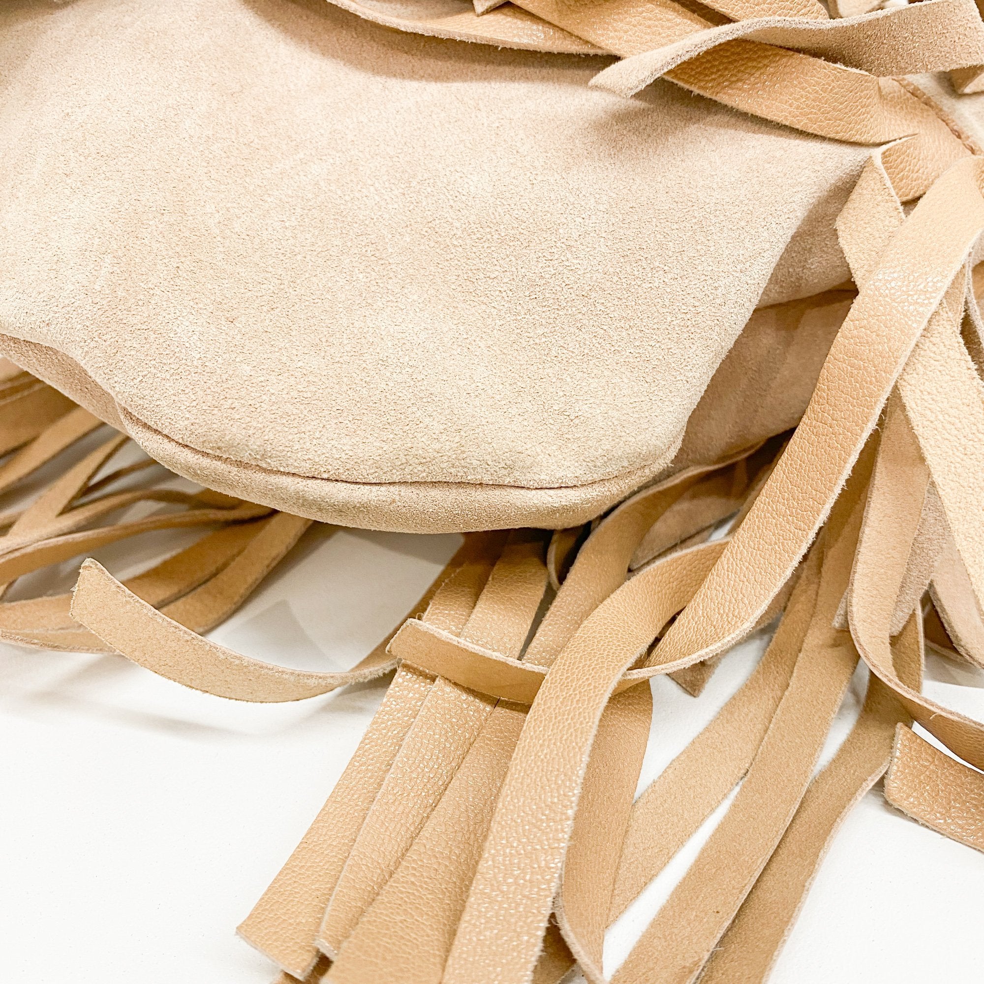Saint Tropez Fringe Beige Suede Shoulder Bag