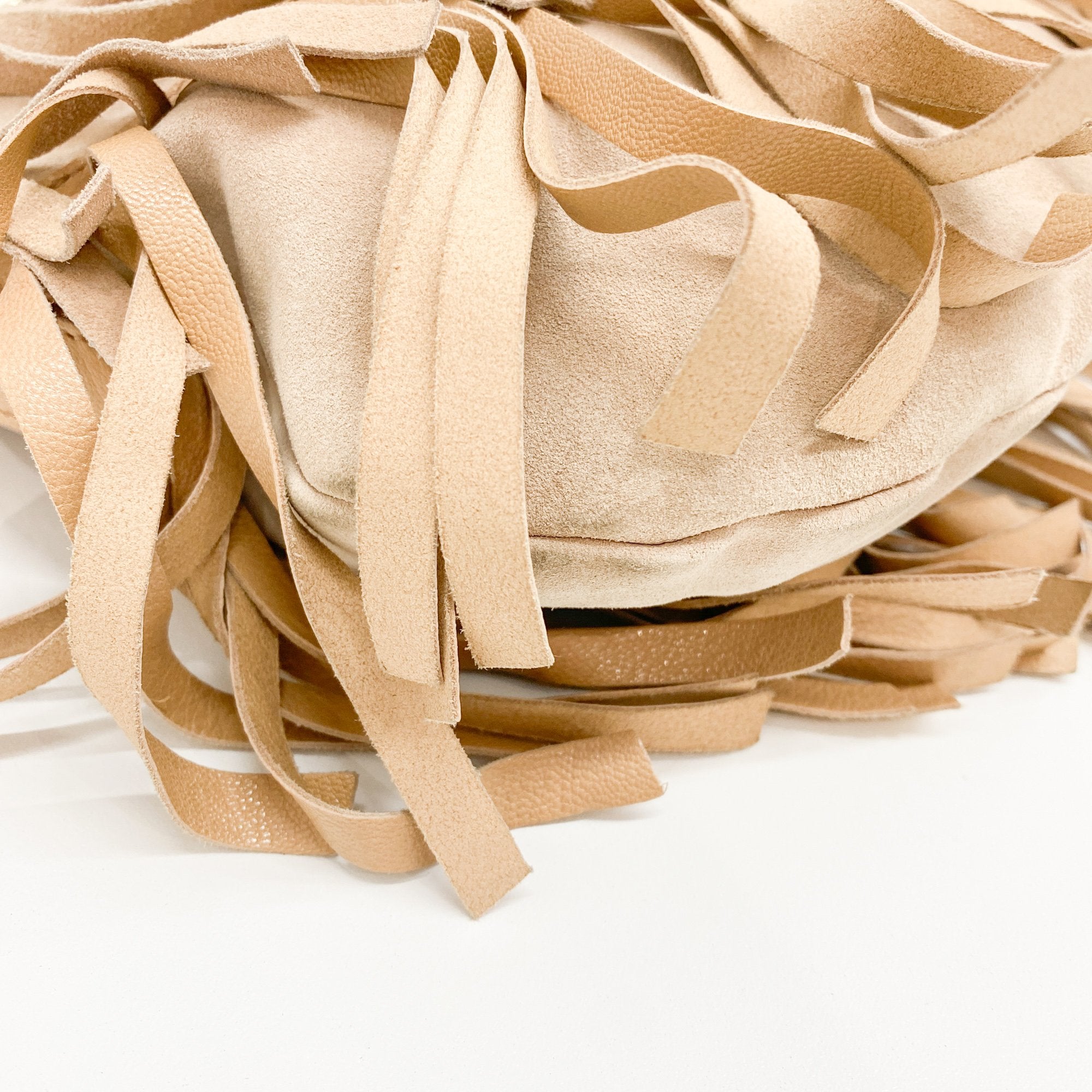 Saint Tropez Fringe Beige Suede Shoulder Bag