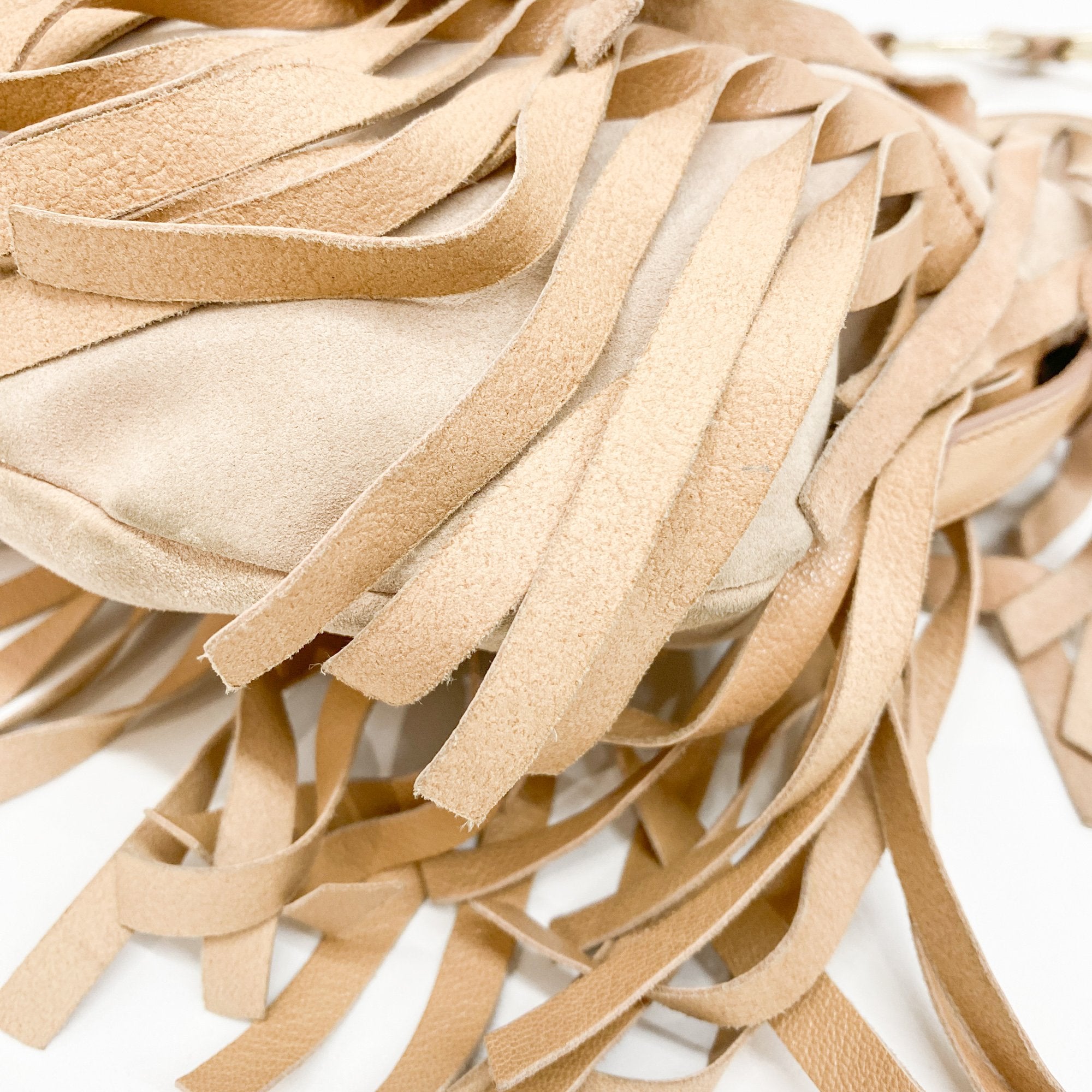 Saint Tropez Fringe Beige Suede Shoulder Bag