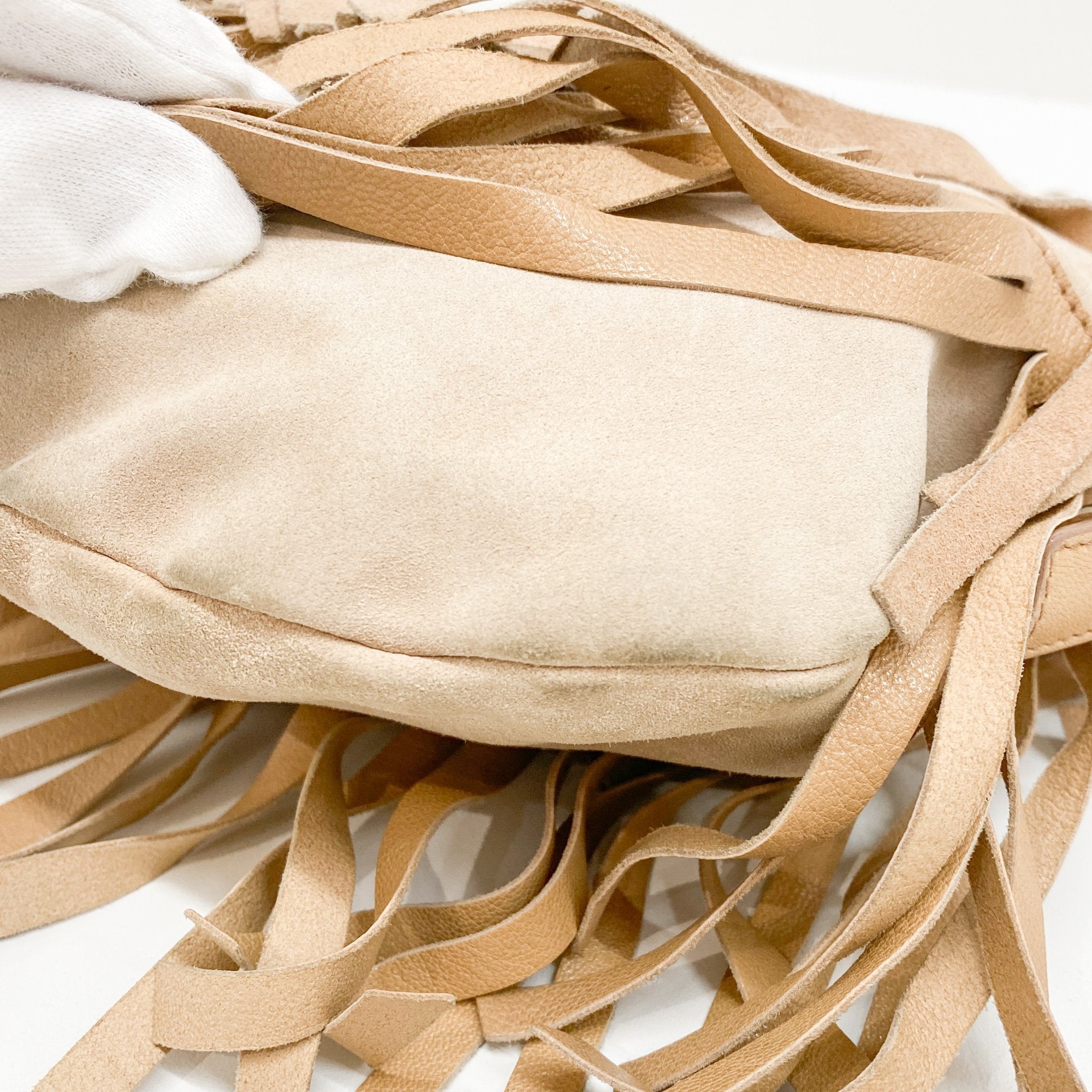 Saint Tropez Fringe Beige Suede Shoulder Bag