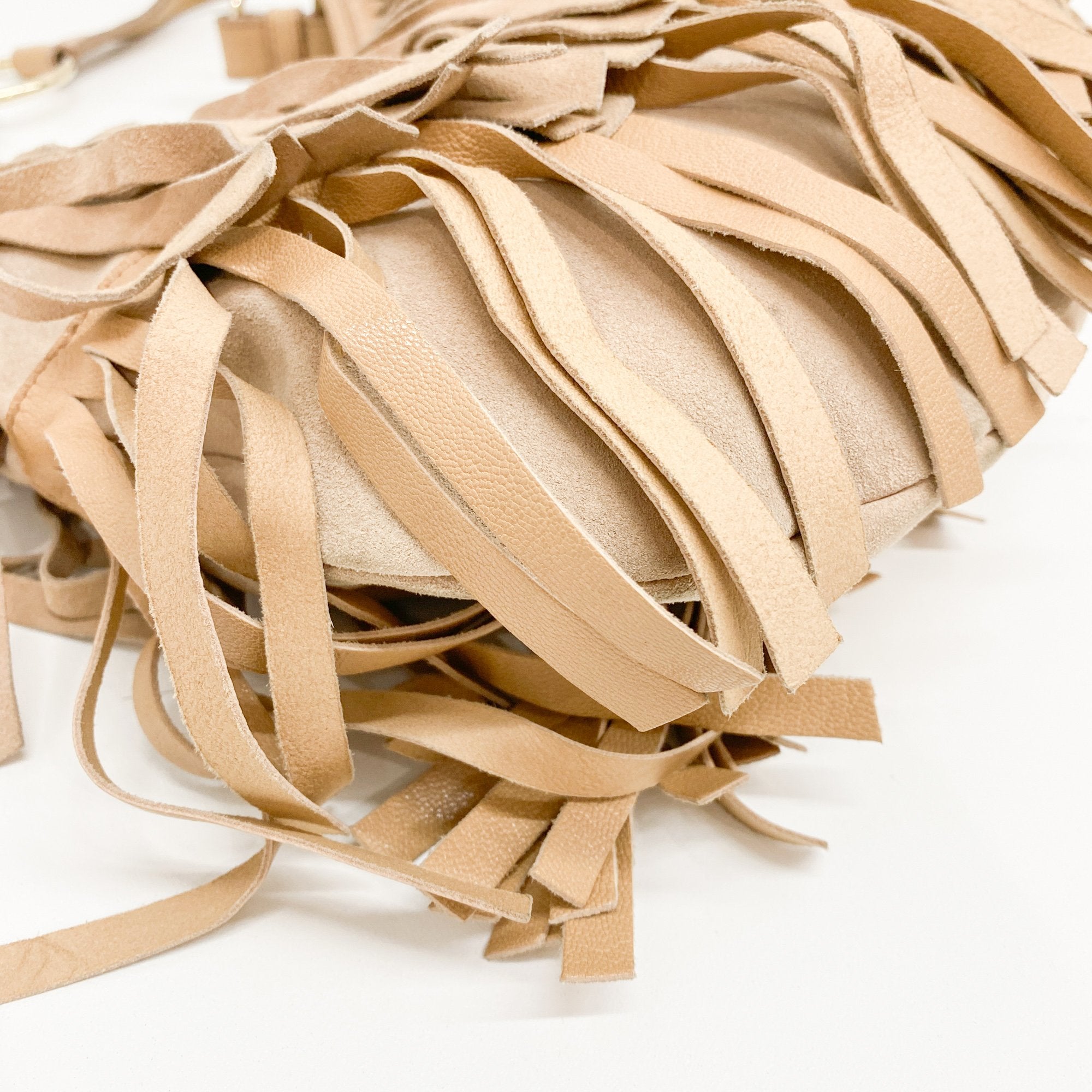 Saint Tropez Fringe Beige Suede Shoulder Bag