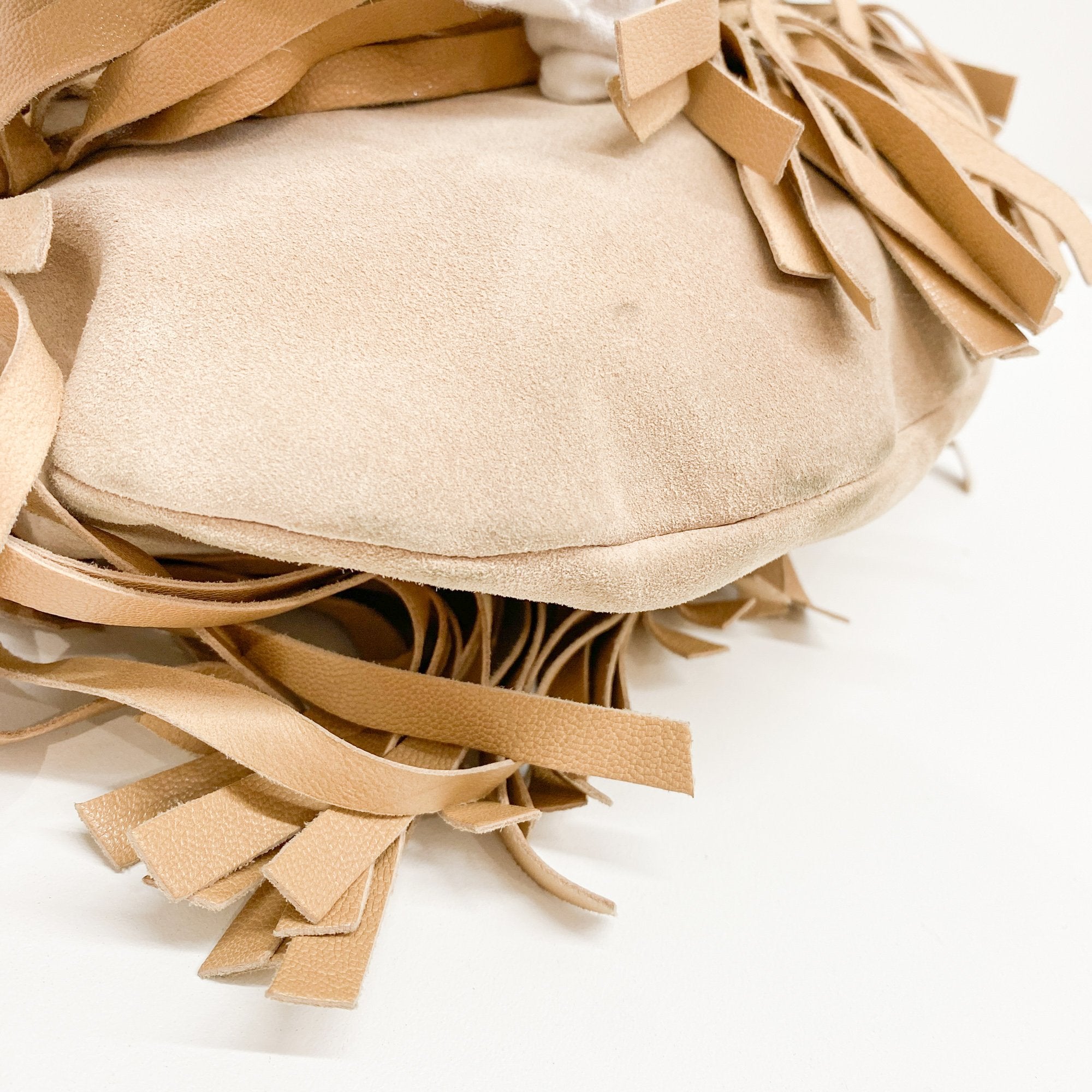 Saint Tropez Fringe Beige Suede Shoulder Bag