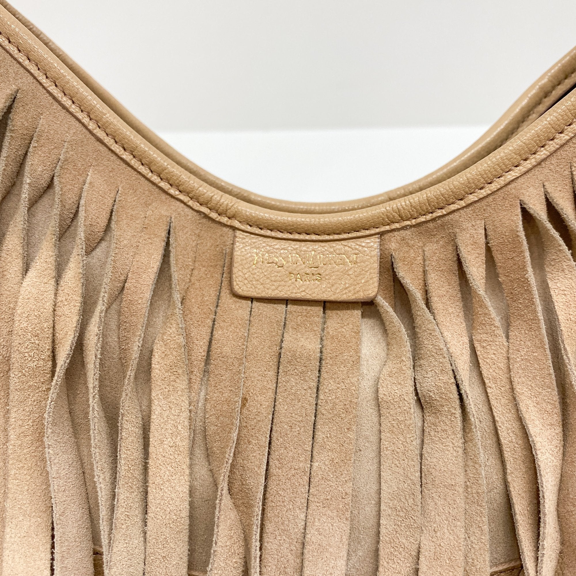 Saint Tropez Fringe Beige Suede Shoulder Bag