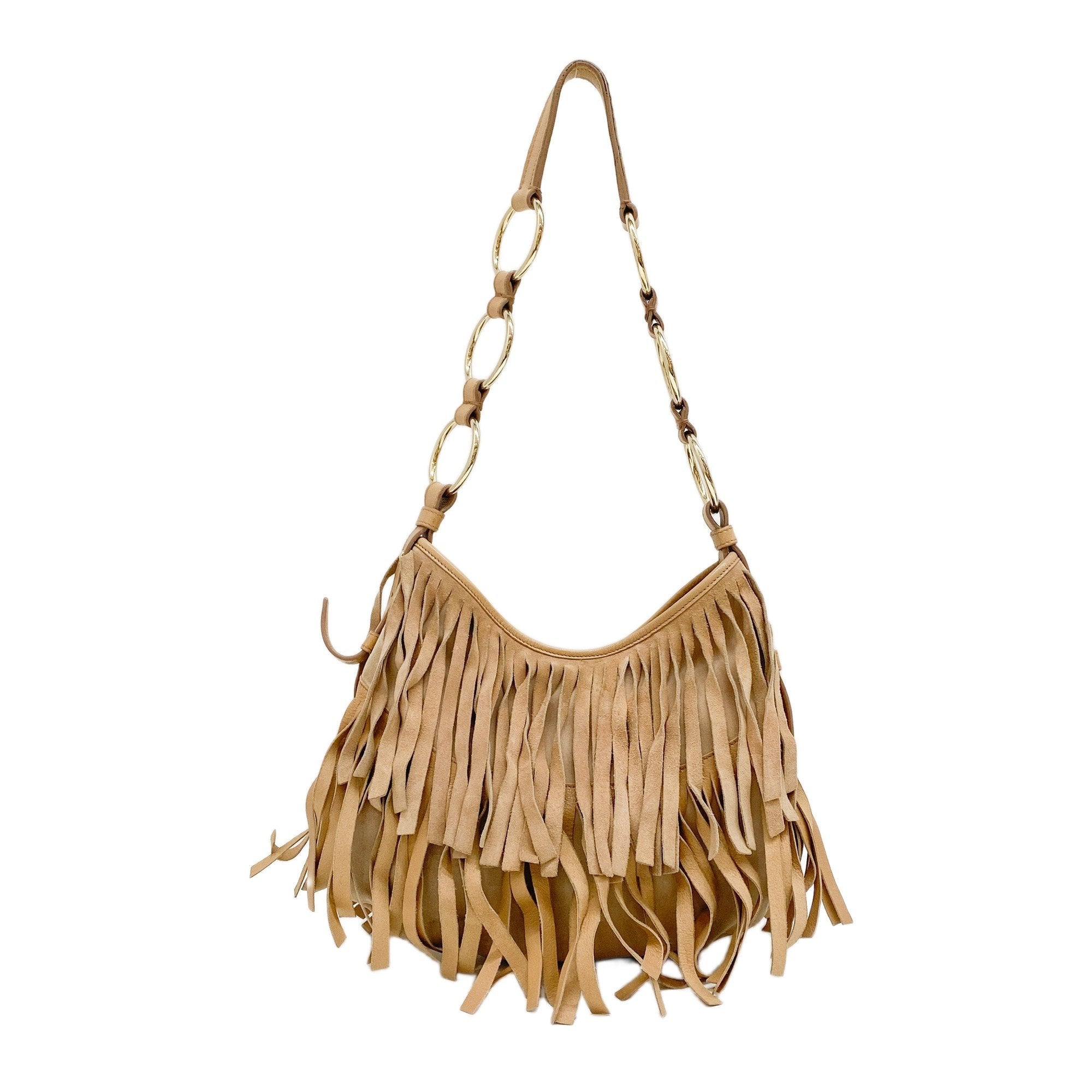 Saint Tropez Fringe Beige Suede Shoulder Bag