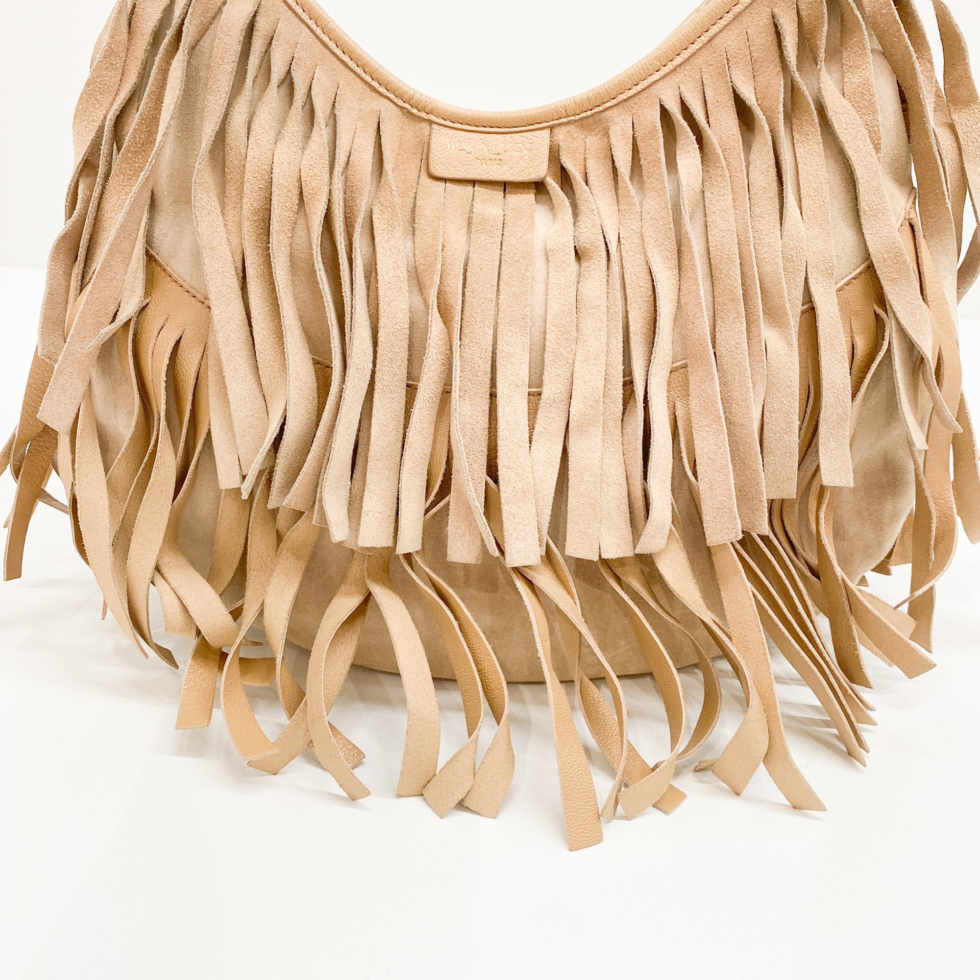 Saint Tropez Fringe Beige Suede Shoulder Bag
