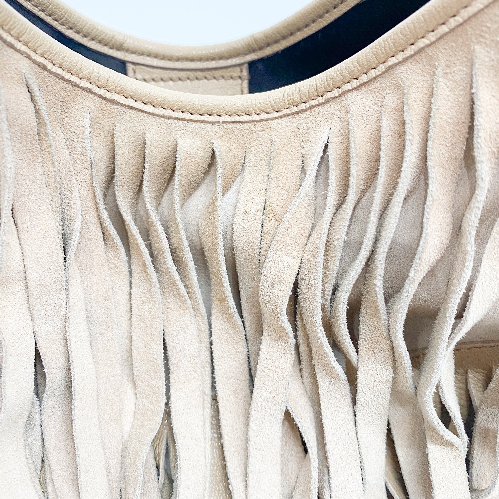 Saint Tropez Fringe Beige Suede Shoulder Bag