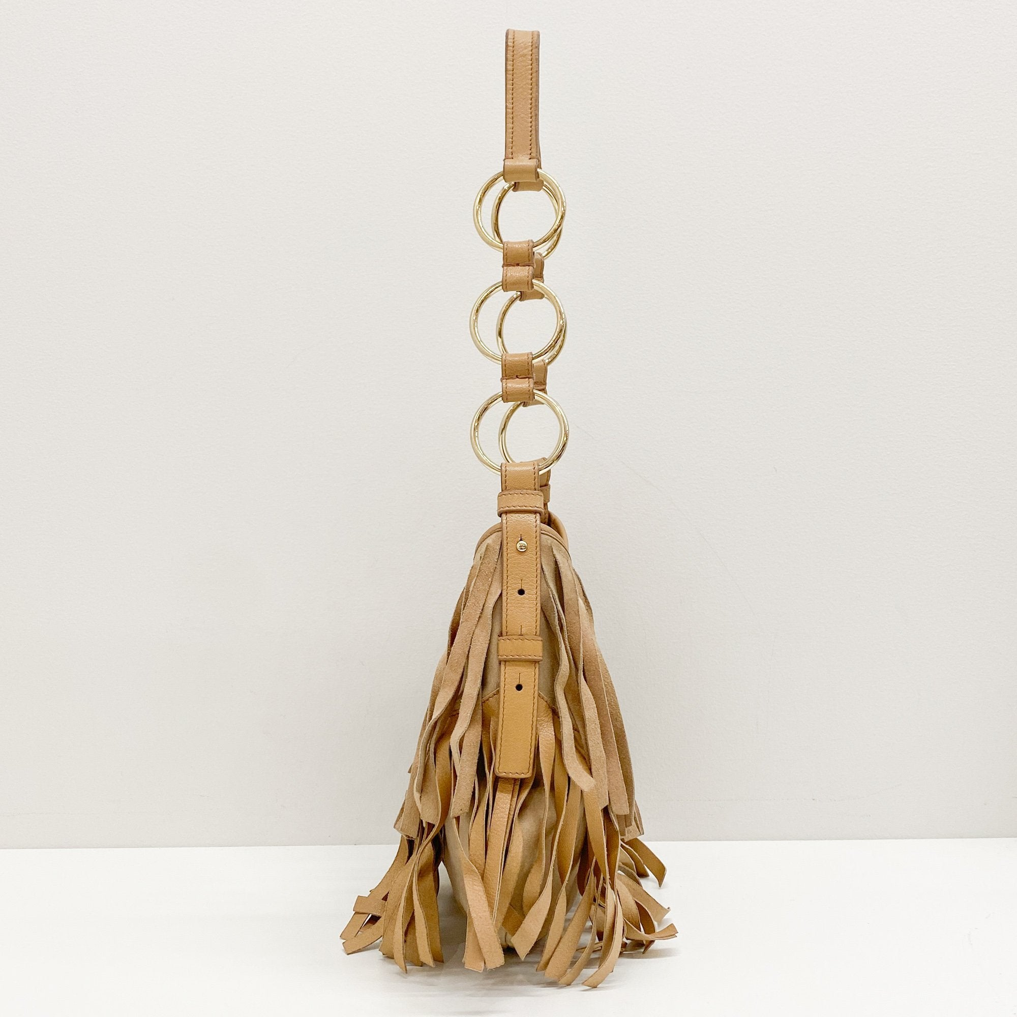Saint Tropez Fringe Beige Suede Shoulder Bag