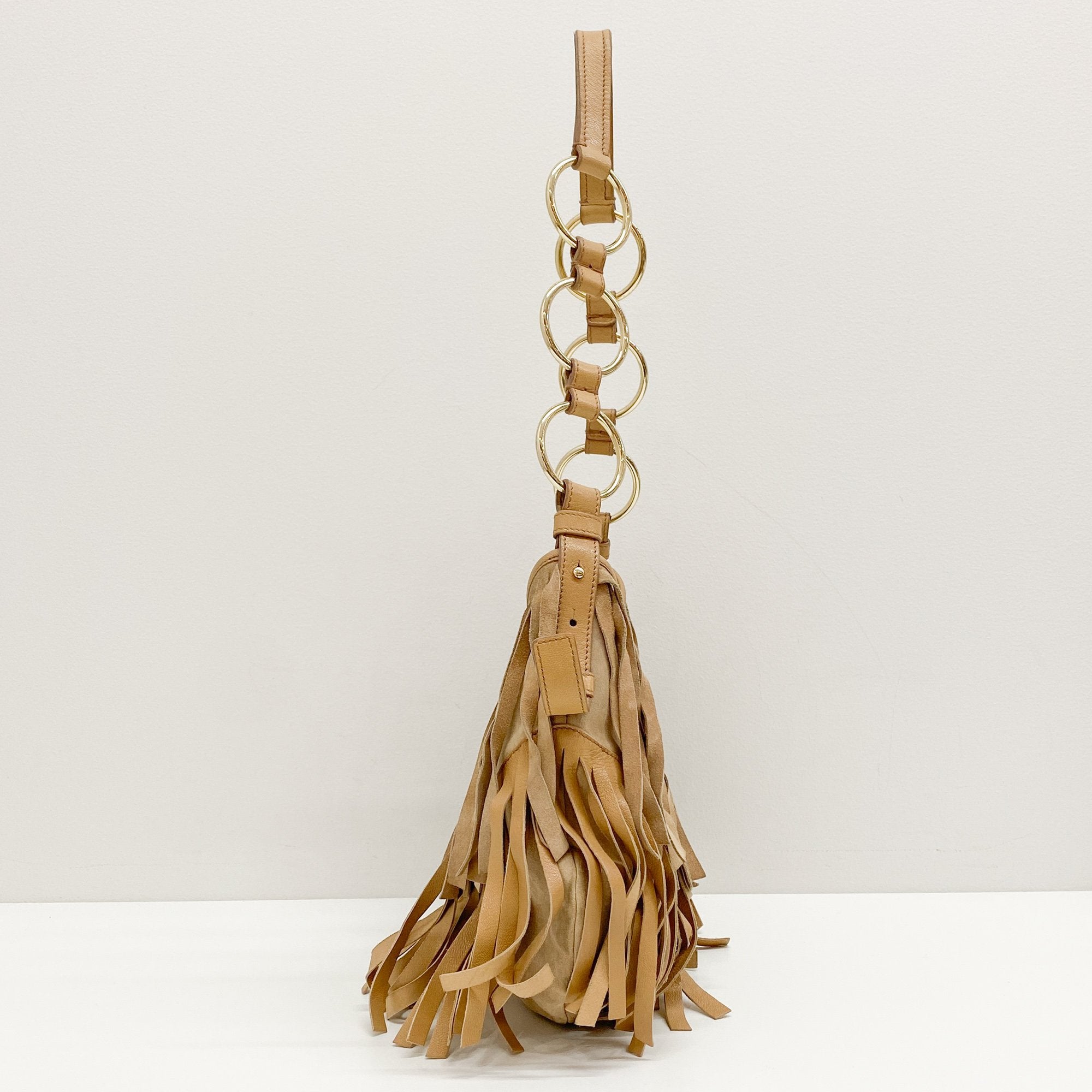 Saint Tropez Fringe Beige Suede Shoulder Bag