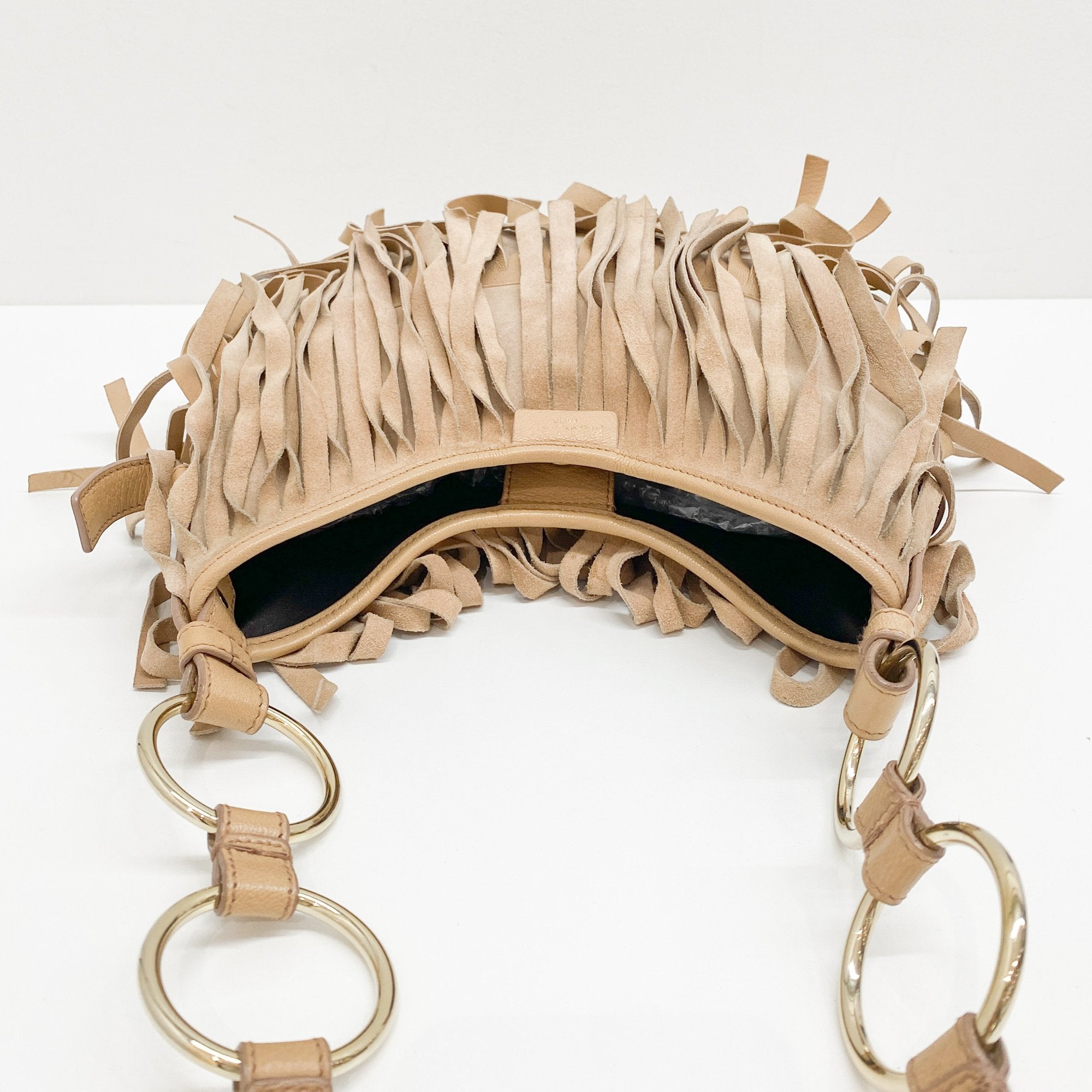 Saint Tropez Fringe Beige Suede Shoulder Bag