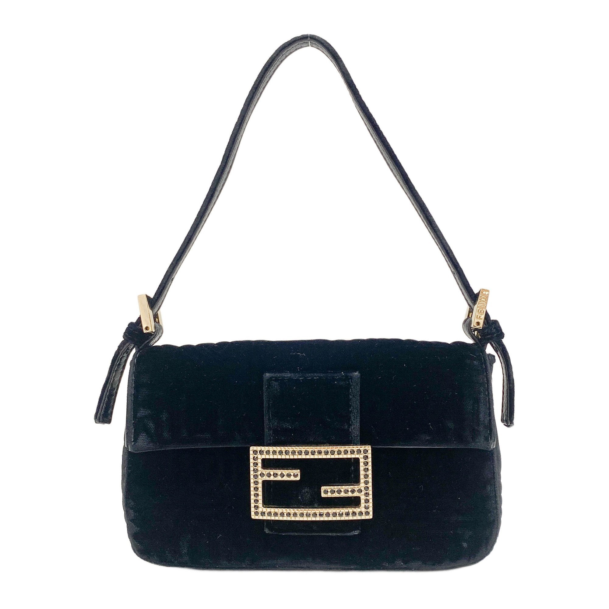 Mini Baguette Black Velvet Handbag