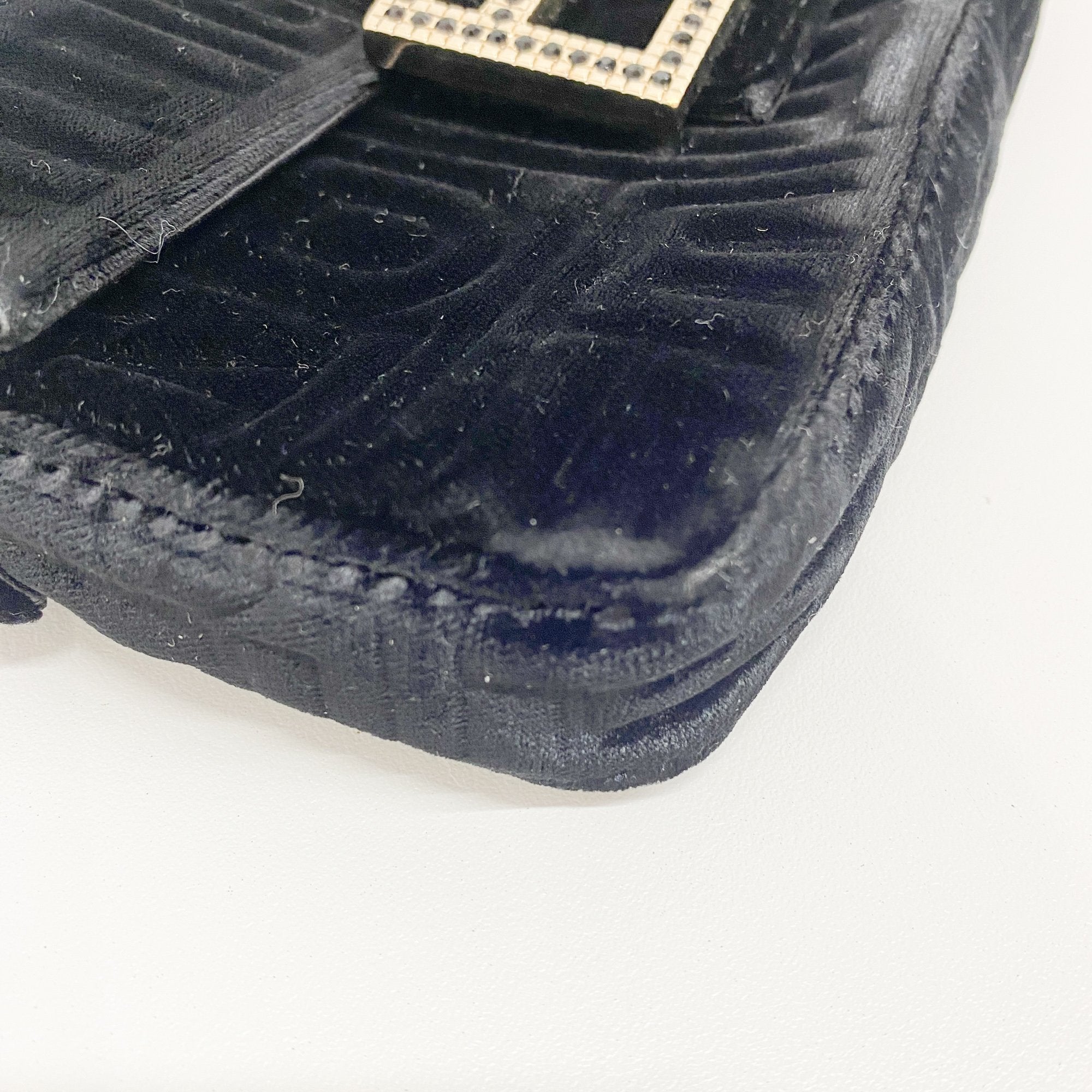 Mini Baguette Black Velvet Handbag