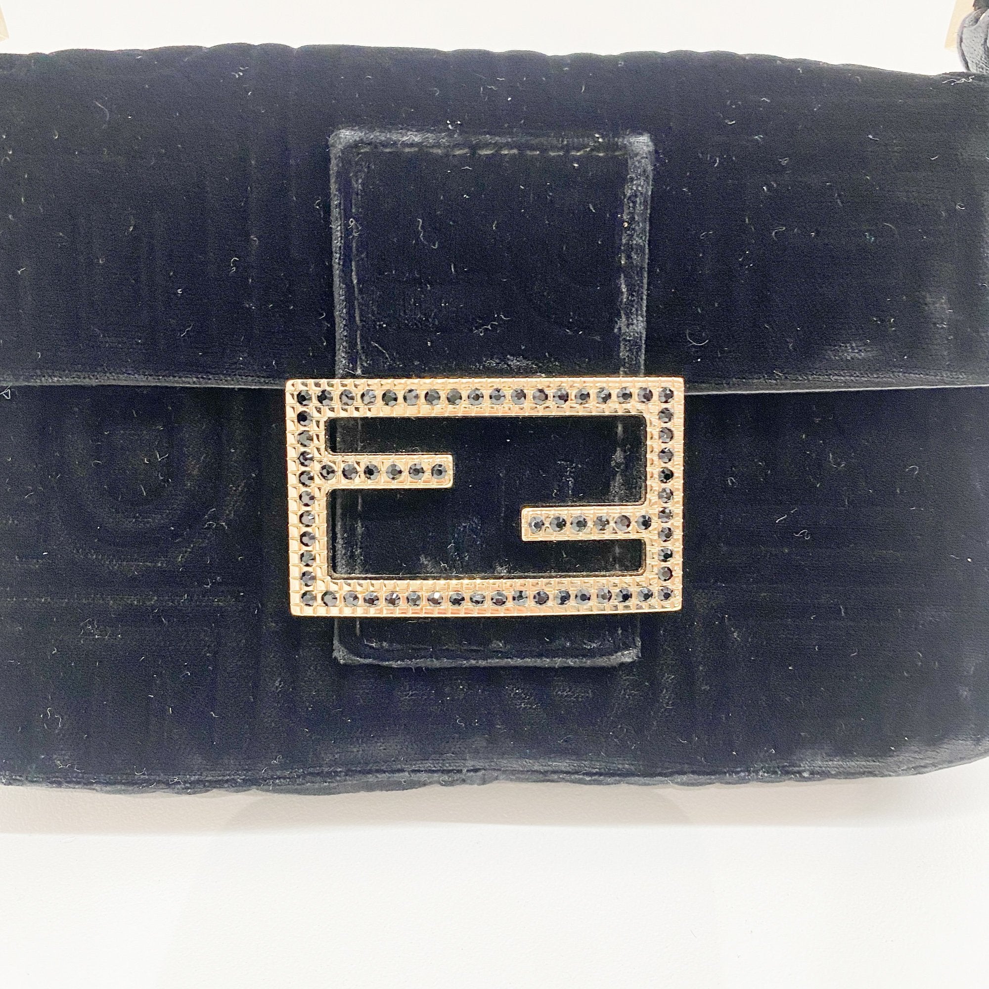 Mini Baguette Black Velvet Handbag