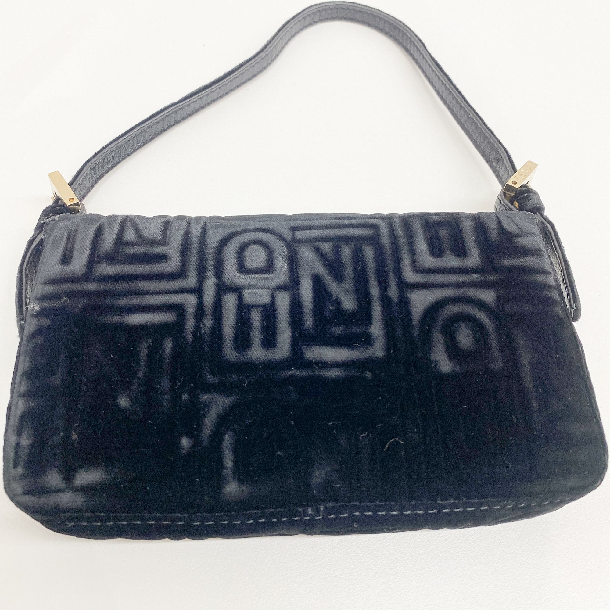 Mini Baguette Black Velvet Handbag