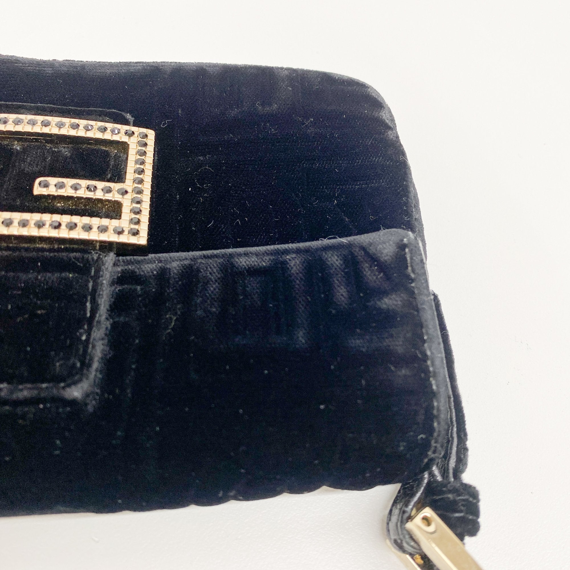 Mini Baguette Black Velvet Handbag