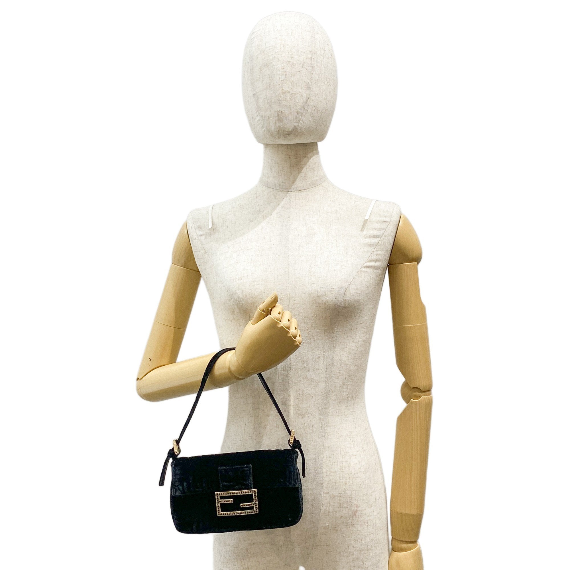 Mini Baguette Black Velvet Handbag